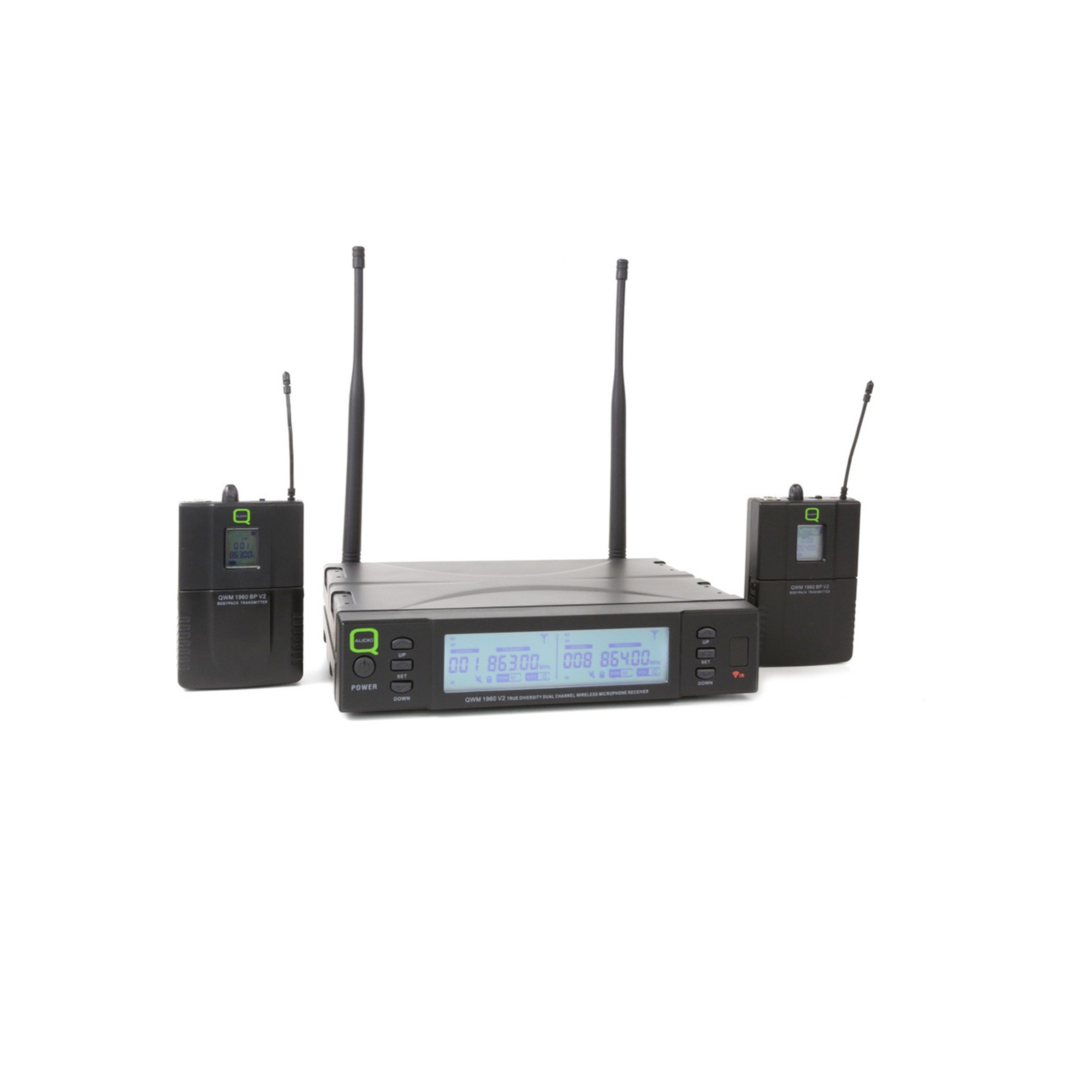 Q-AUDIO QWM 1960 BP V2 (863-865Hz) UHF Dual Channel True Diversity BP Wireless Mic System