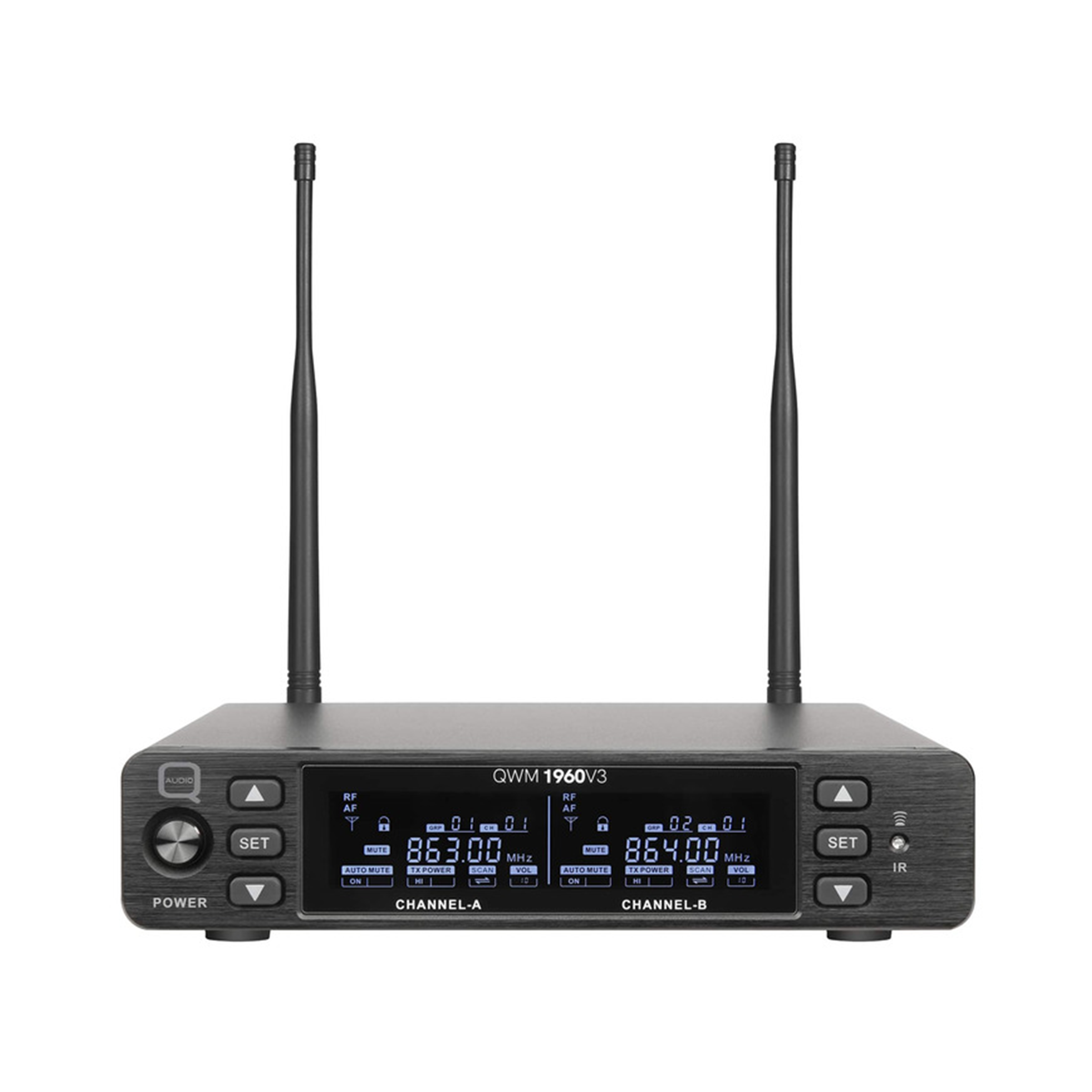 Q-AUDIO QWM1960 V3 HH UHF Dual Channel True Diversity Dual Handheld Wireless Mic System