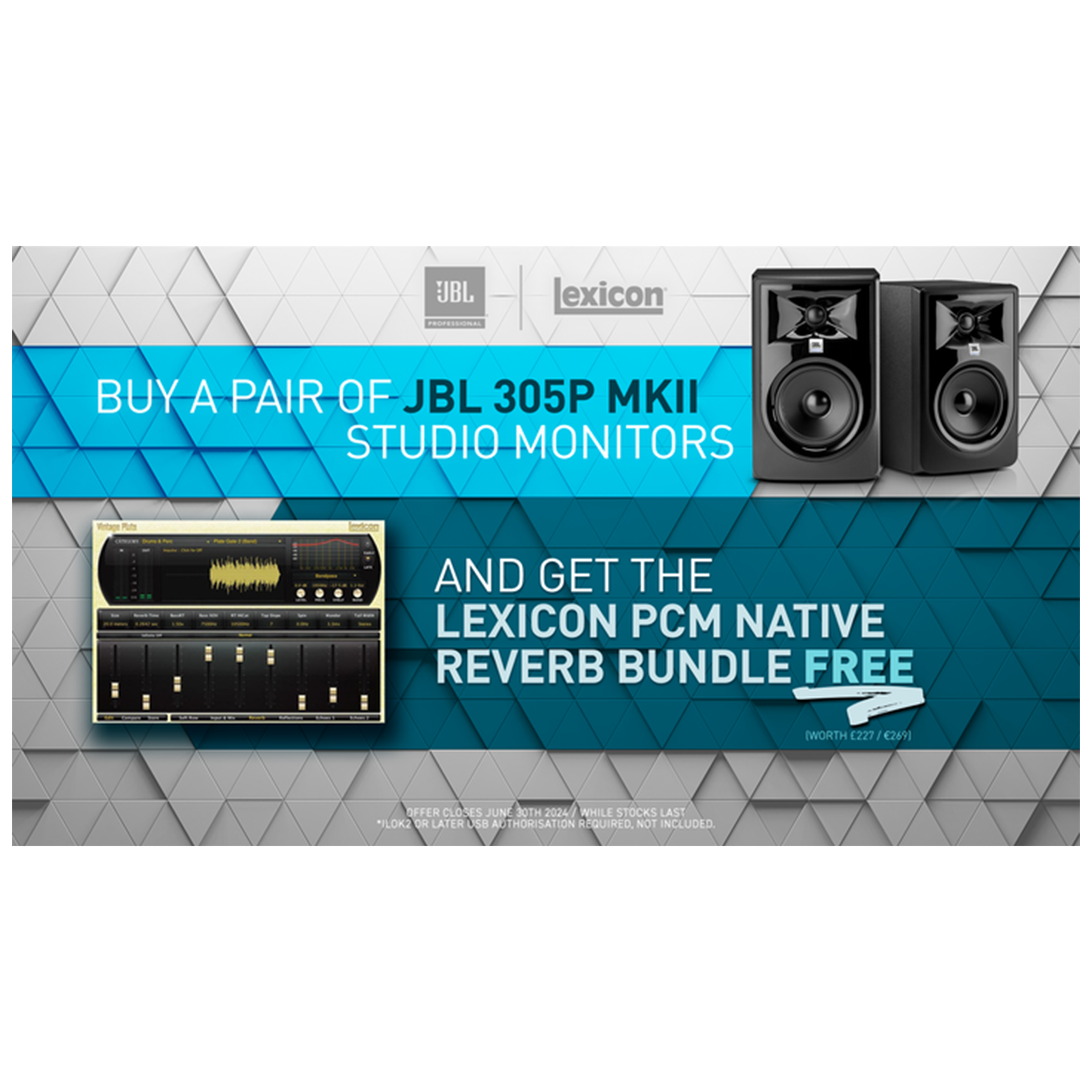 JBL 305P MKII Studio Monitor - Pair + Free Lexicon PCM Native Bundle