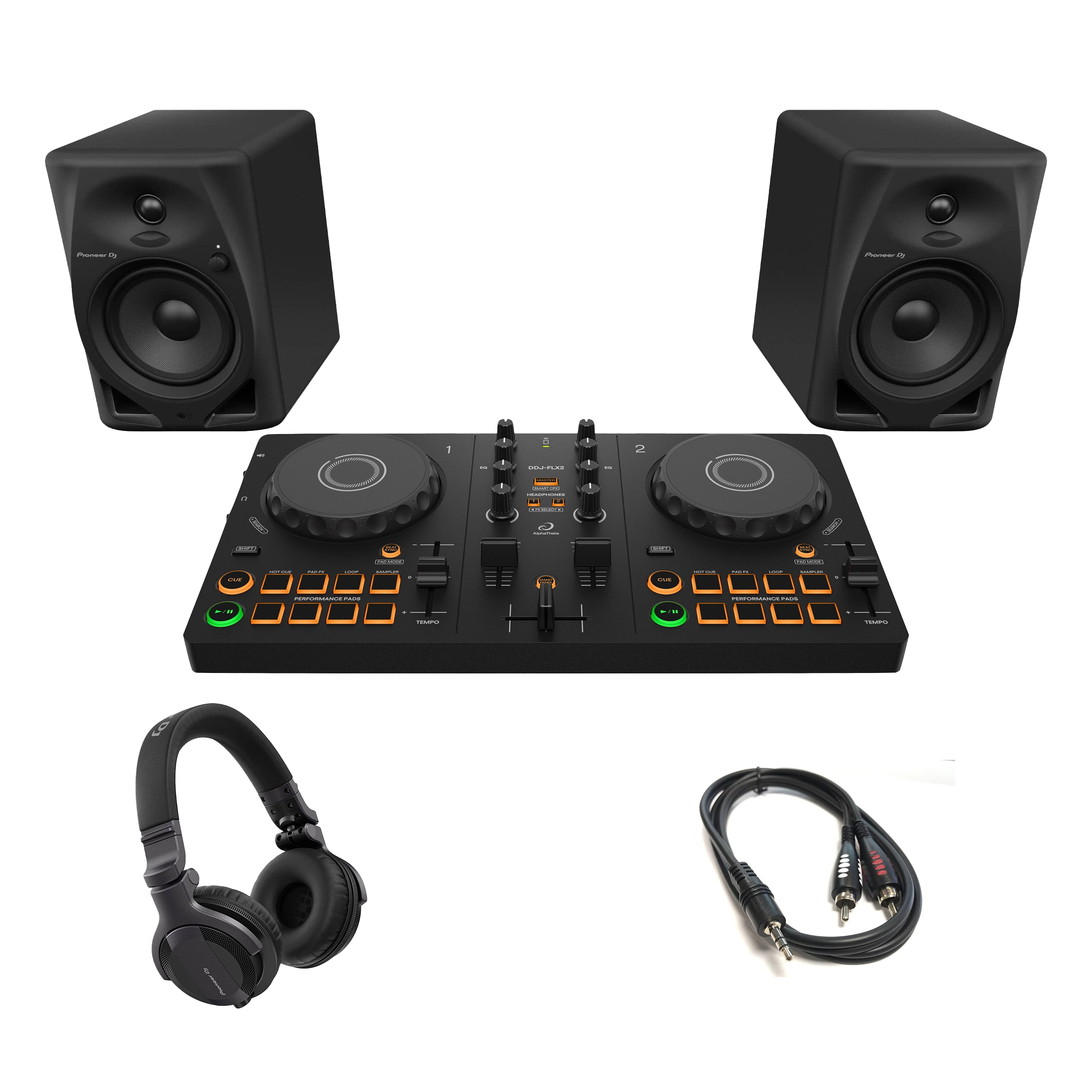 AlphaTheta DDJ-FLX2 + DM50D + HDJ-CUE1 Bundle