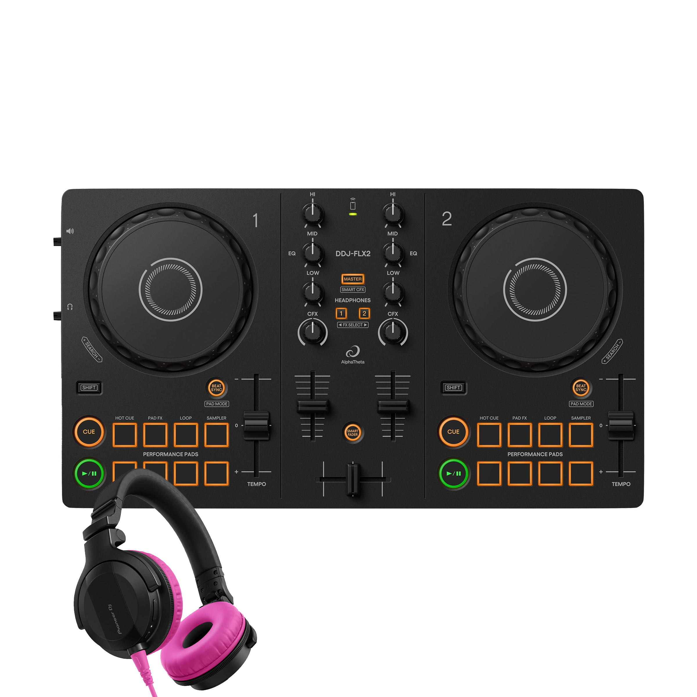 AlphaTheta DDJ-FLX2 + HDJ-CUE1 Pink Bundle