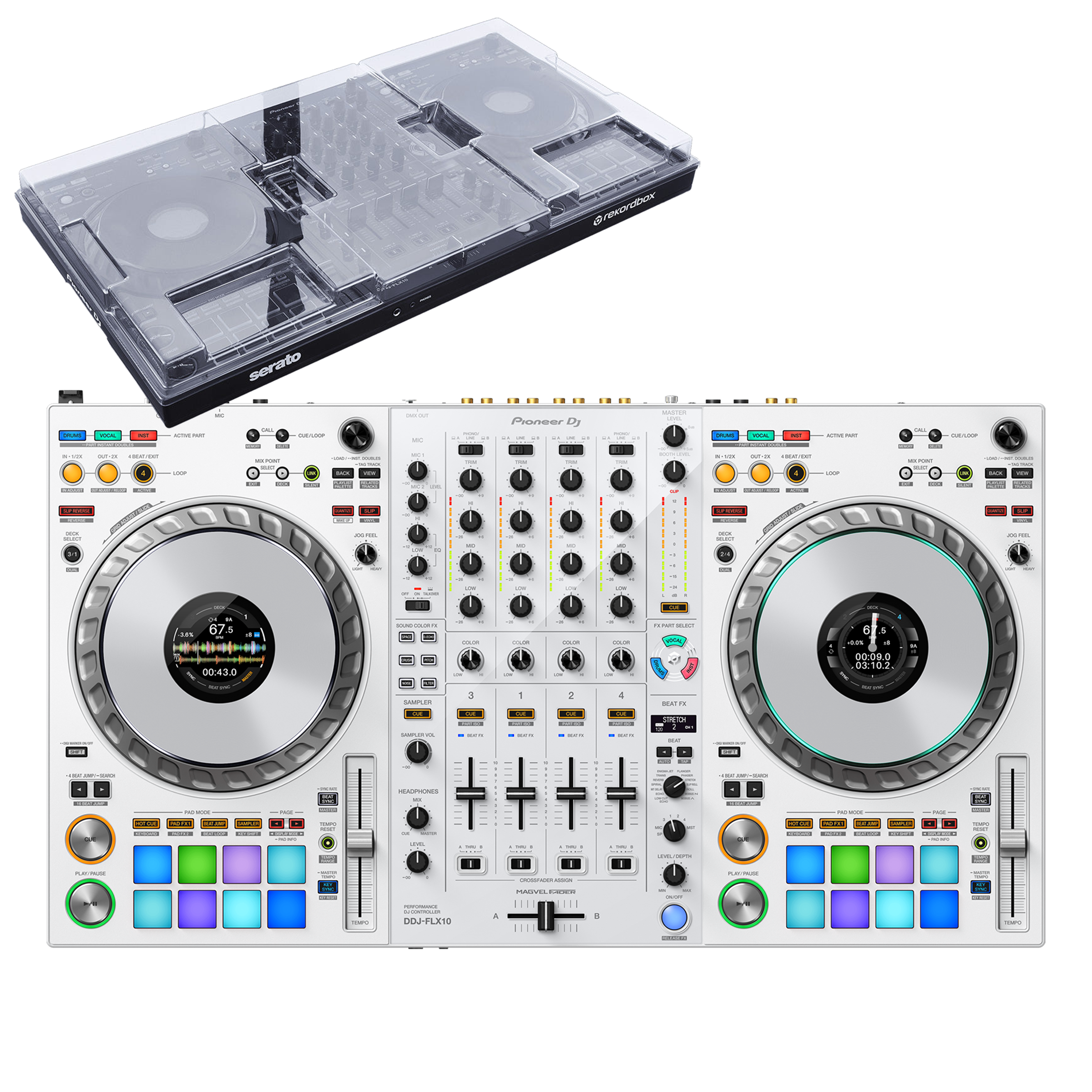 Pioneer DJ DDJ-FLX10-W + Decksaver Cover