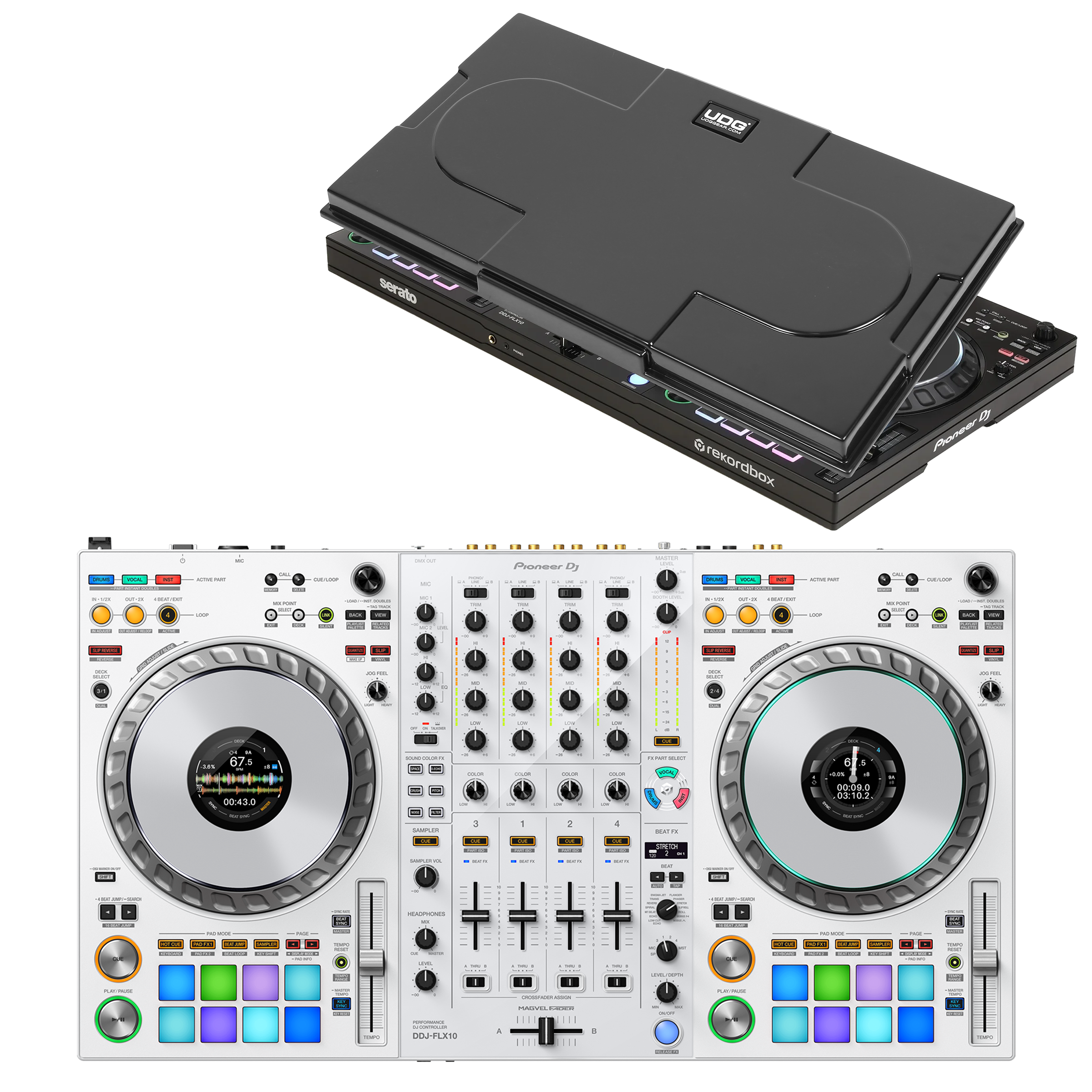Pioneer DJ DDJ-FLX10-W + UDG Ultimate Equipment Cover