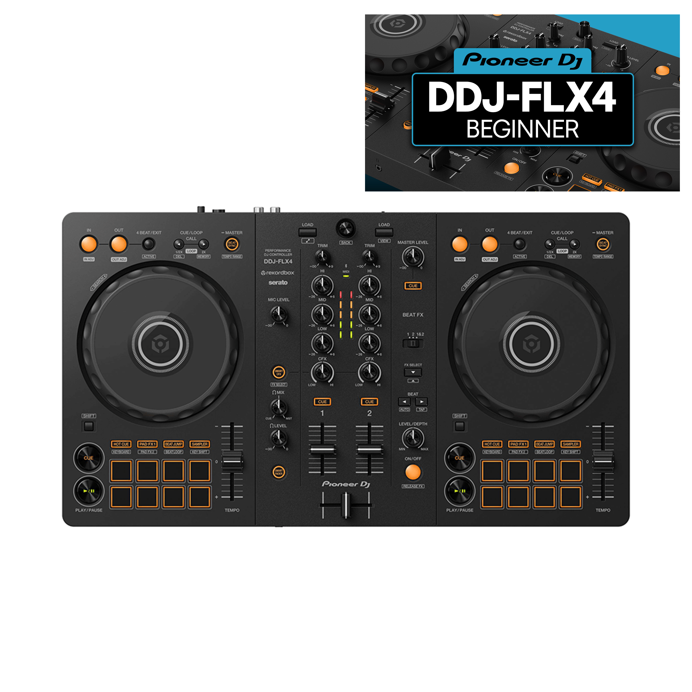 Pioneer DJ DDJ-FLX4 + Crossfader Beginner Course Bundle