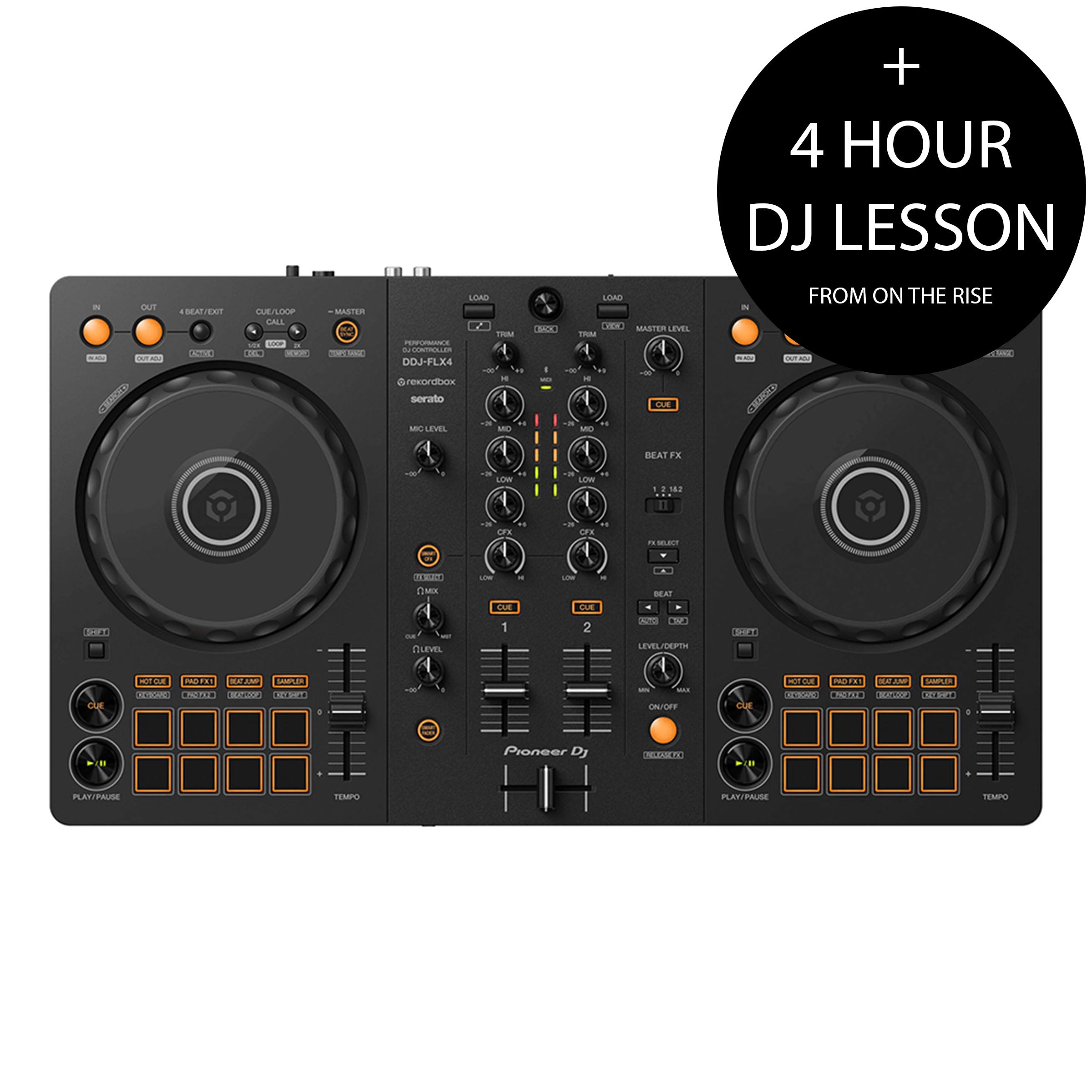 Pioneer DJ DDJ-FLX4 + 4 Hour DJ Lesson Bundle