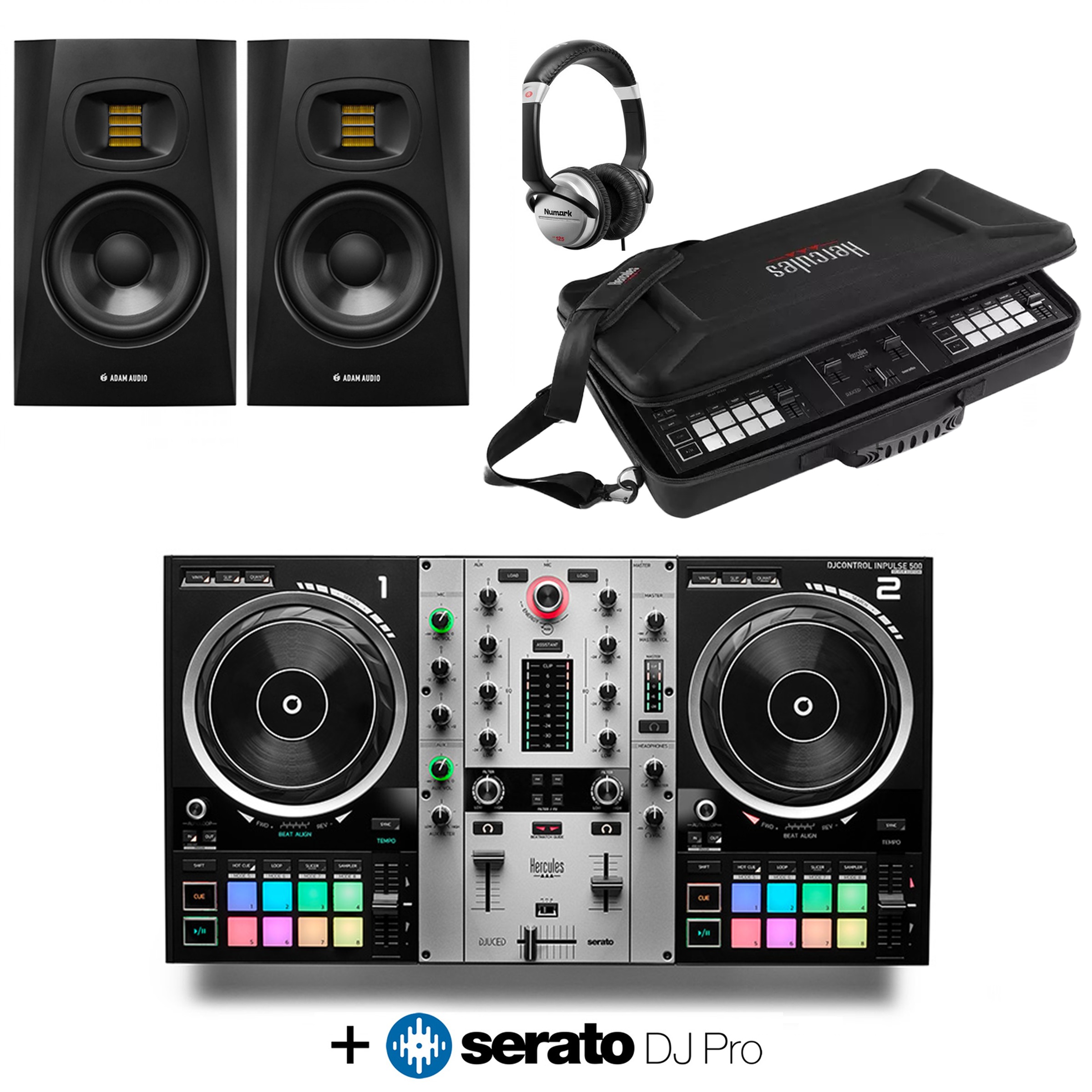 Hercules DJControl Inpulse 500 Serato DJ Pro Edition + T5V Monitors + HF125