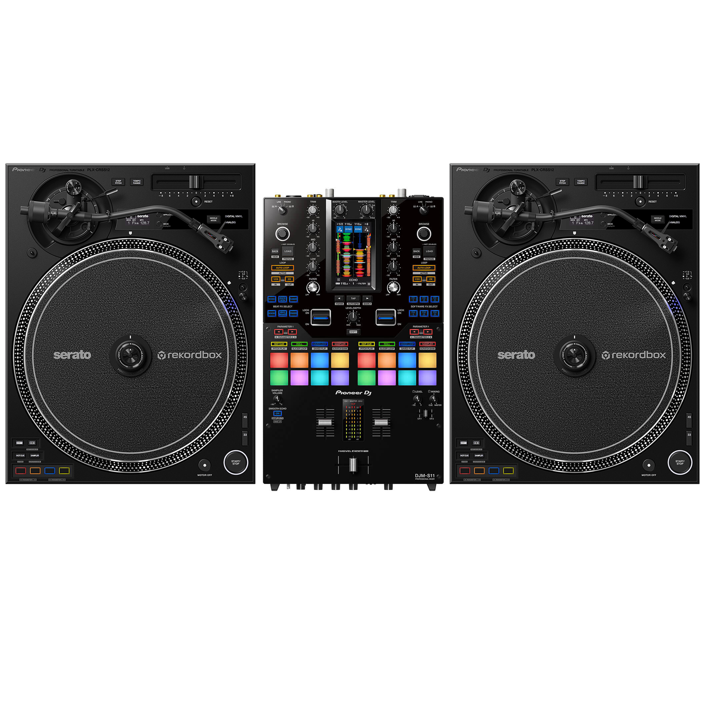 Pioneer DJ 2 x PLX-CRSS12 + DJM-S11 Bundle