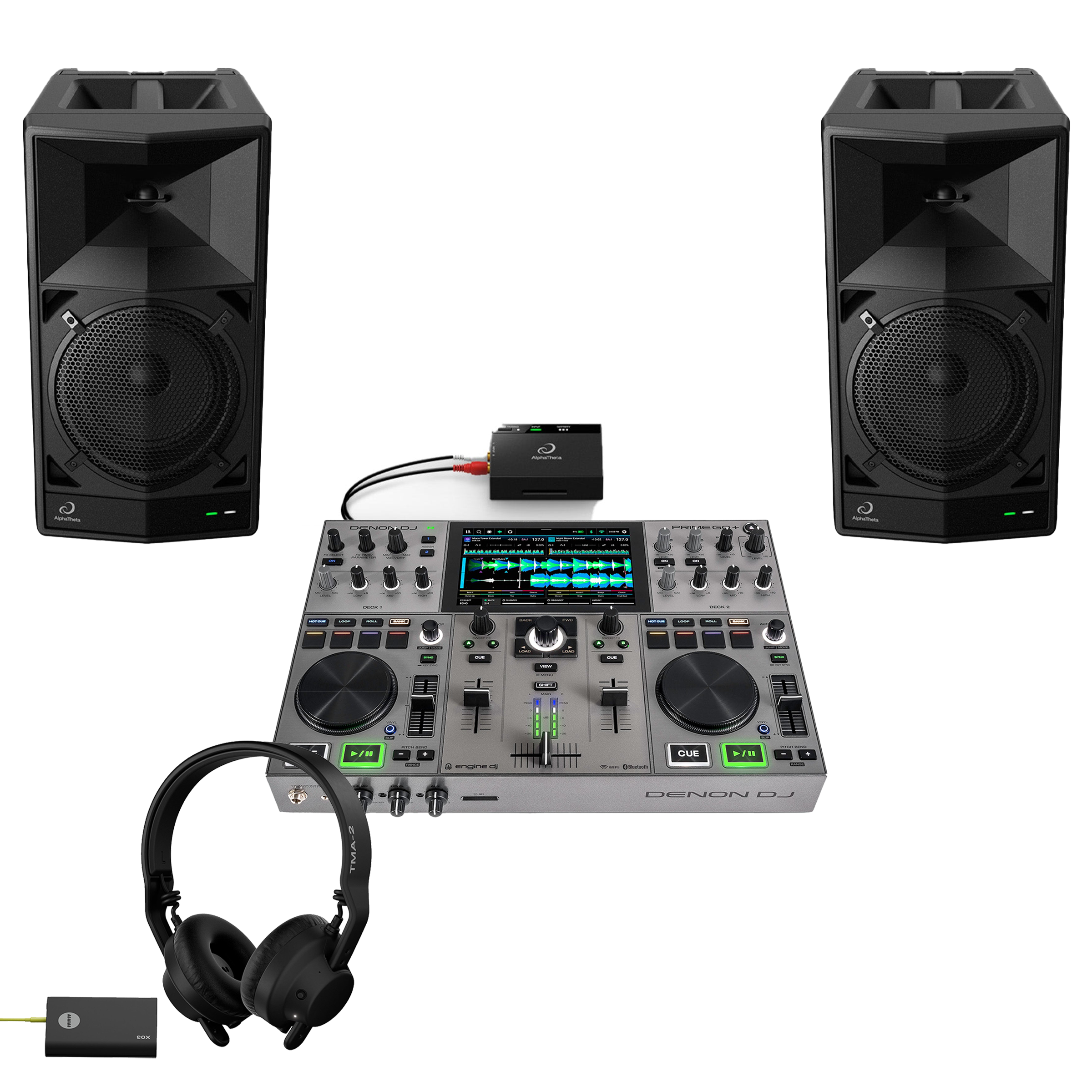 Denon DJ Prime GO+ Wave Eight Pair + TMA-2 DJ Wireless Bundle