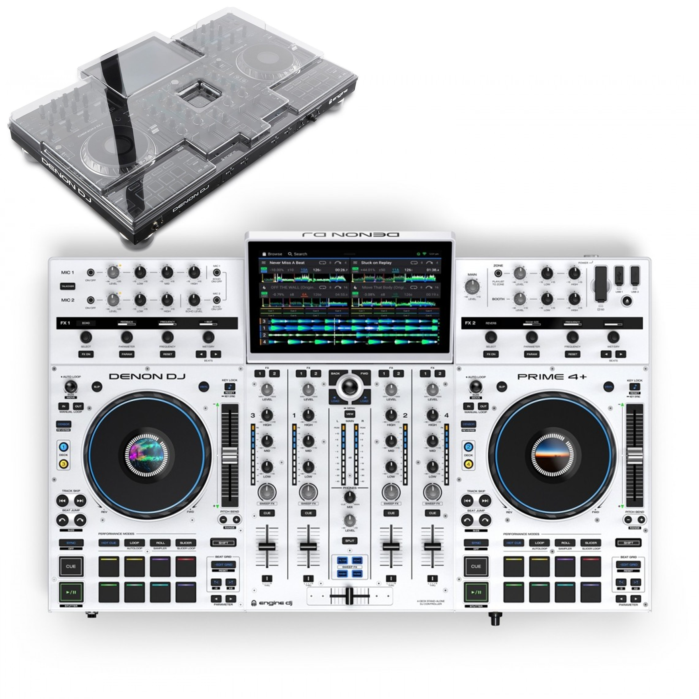 Denon DJ PRIME 4+ White & Decksaver Bundle