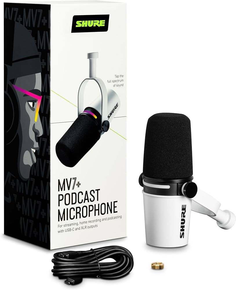 Shure MV7+ Podcast Microphone White
