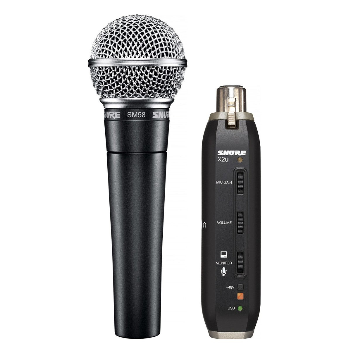 Shure SM58 microphone & X2U USB signal adapter bundle