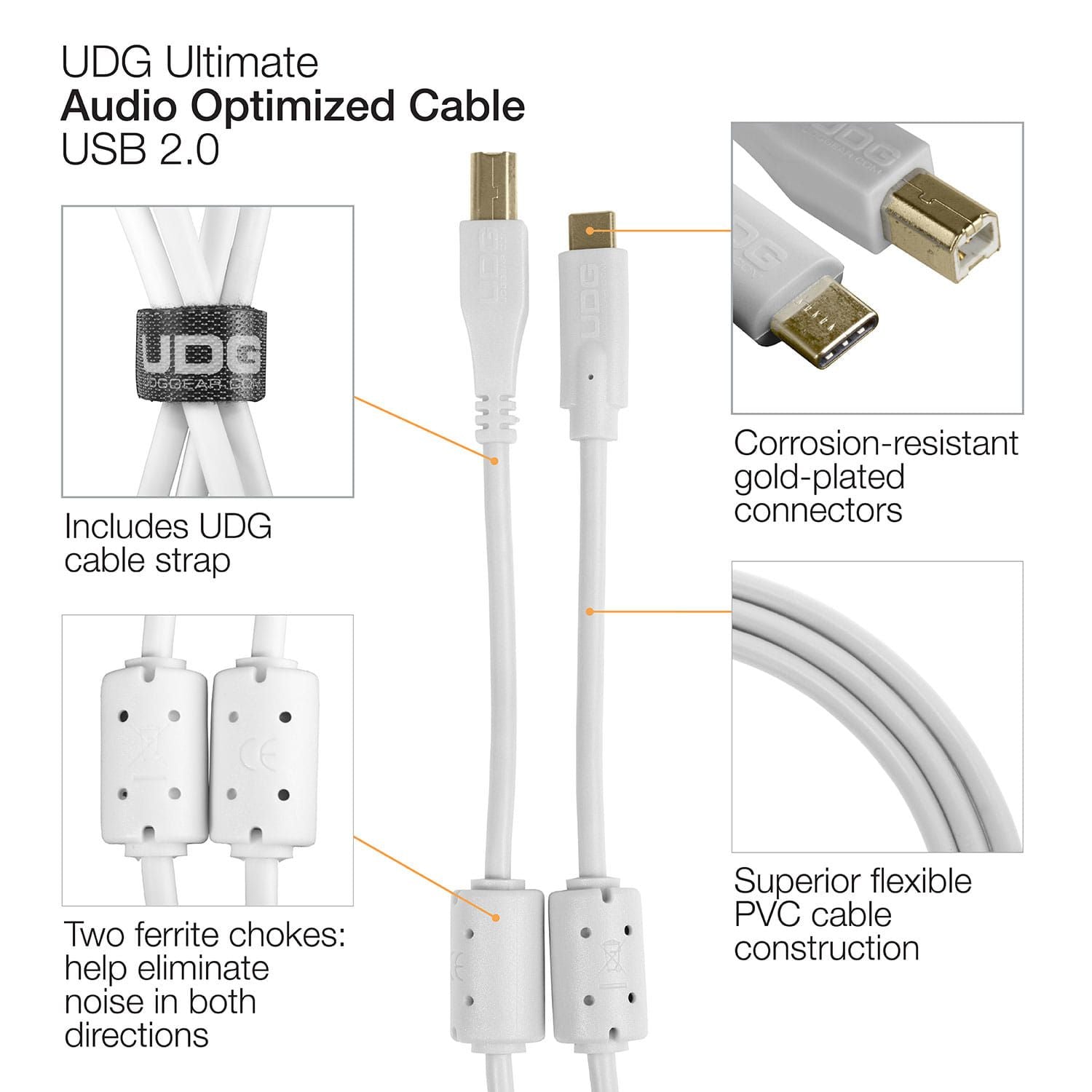 UDG USB Cable C-B 1.5m White U96001WH