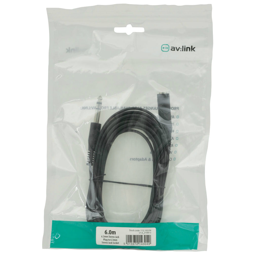 AV:LINK 6.3mm Stereo Jack Extension Lead - 6m (112102)