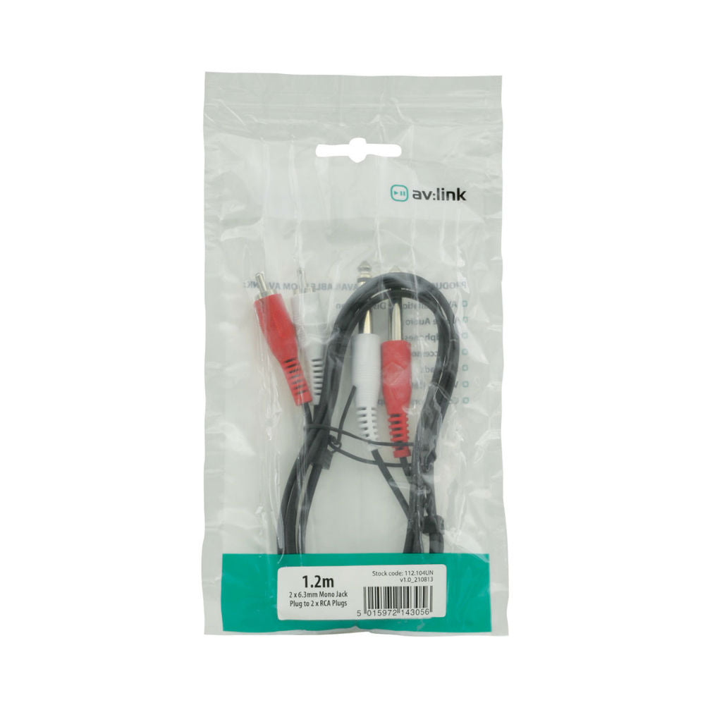 AV:LINK 2 x RCA Plugs to 2 x 6.3mm Mono Plugs Lead - 5m (112106)