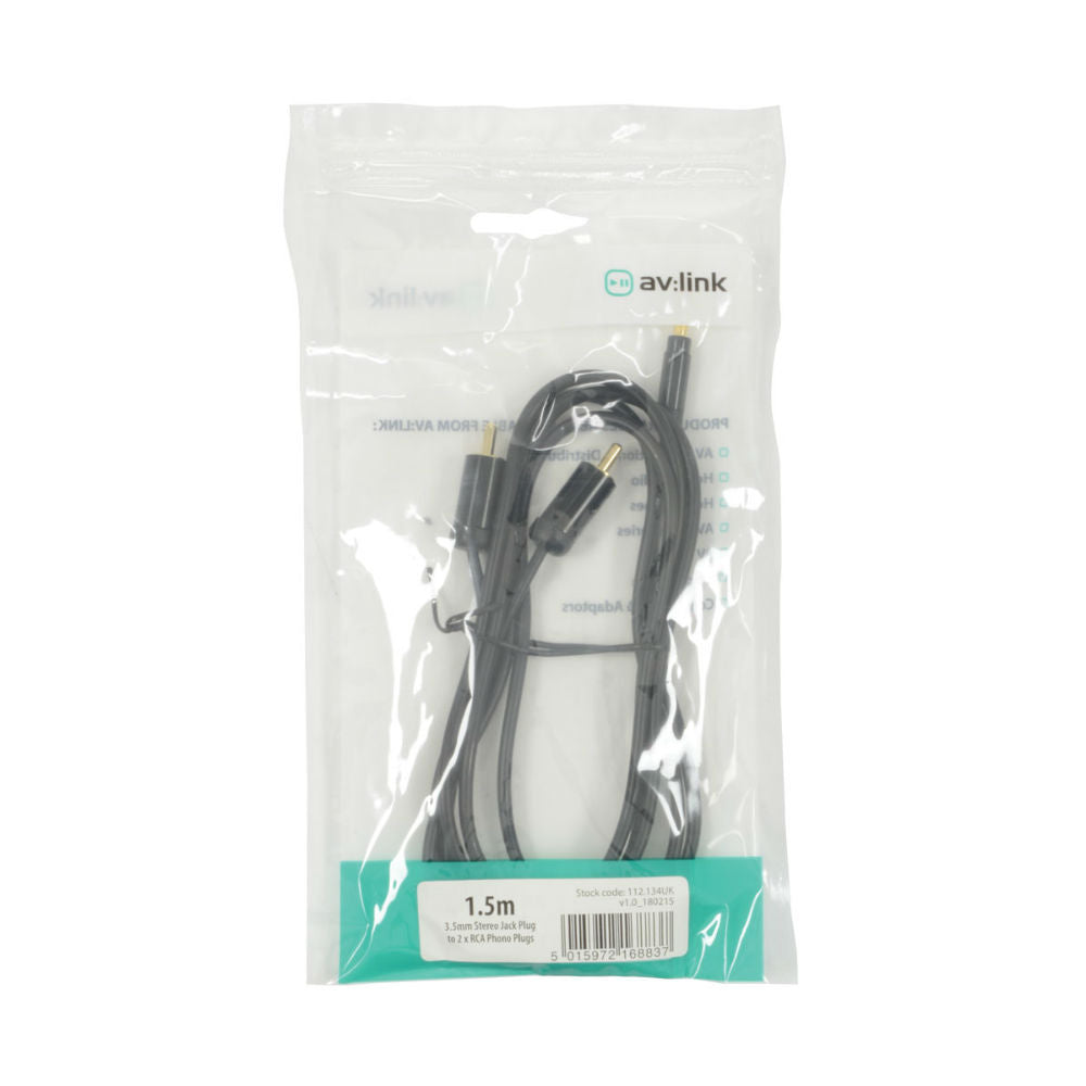 AV:LINK Precision 3.5mm Stereo Plug to 2 x RCA Plugs Lead - 1.5m (112134)