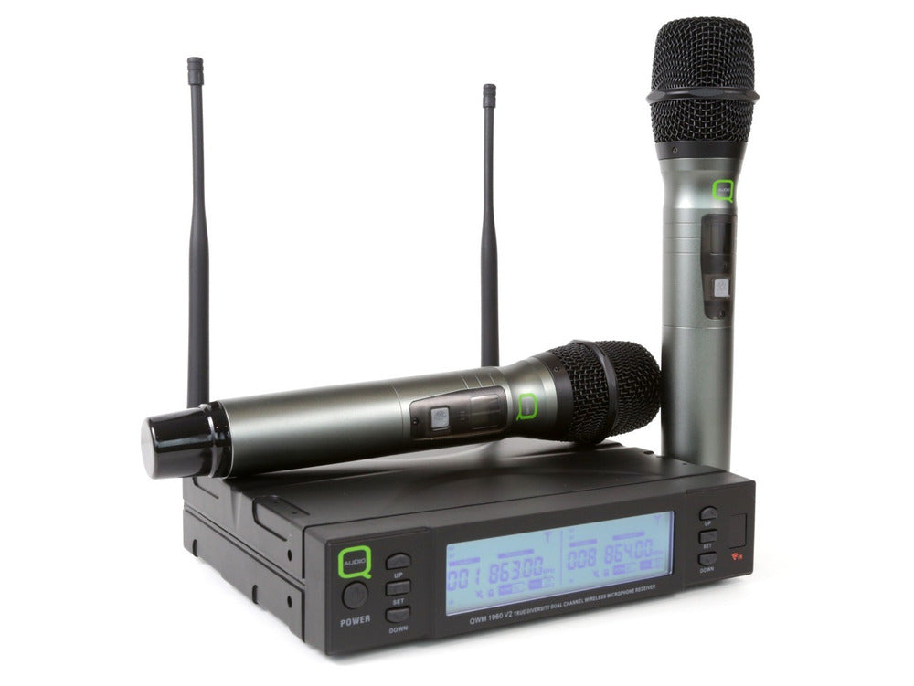 Q-AUDIO QWM1960 HH UHF Dual Channel True Diversity Handheld Wireless Microphone System