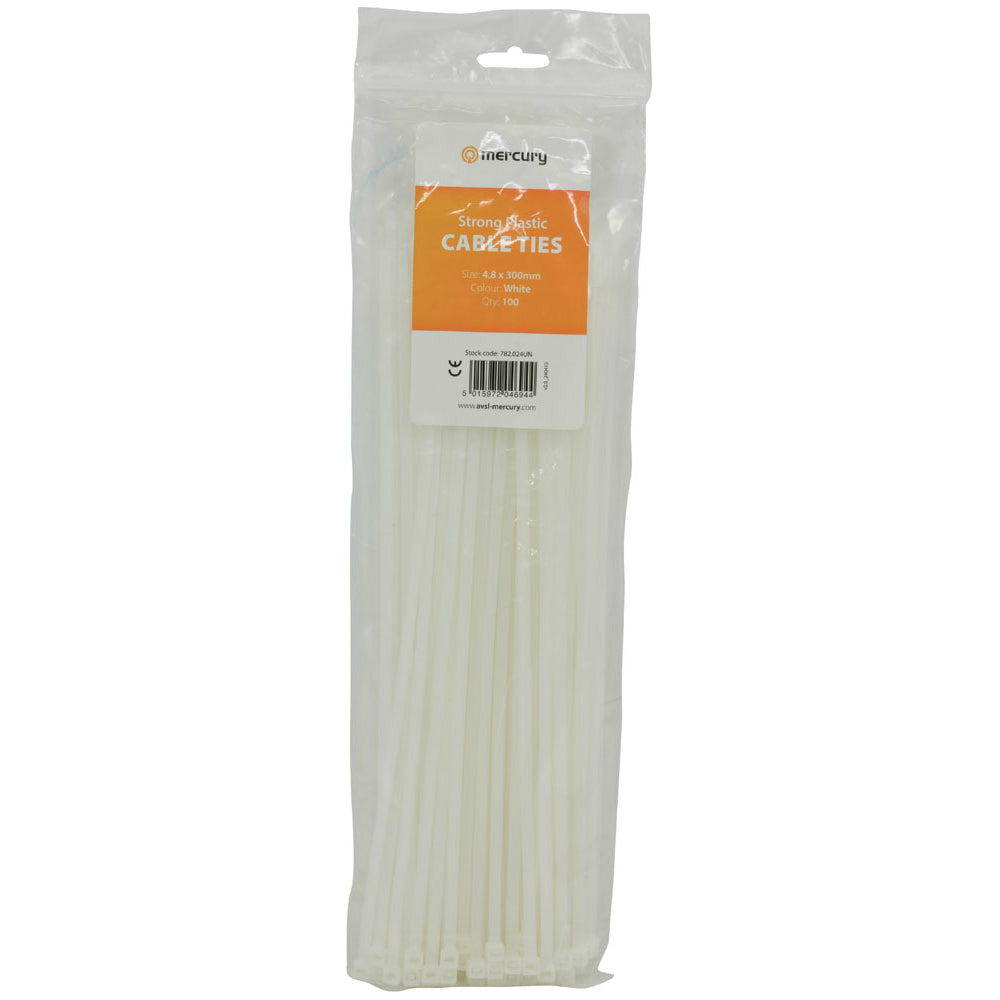 Mercury Cable Ties 4.8 x 200mm White - Bag Of 100 ( 782.026UK )