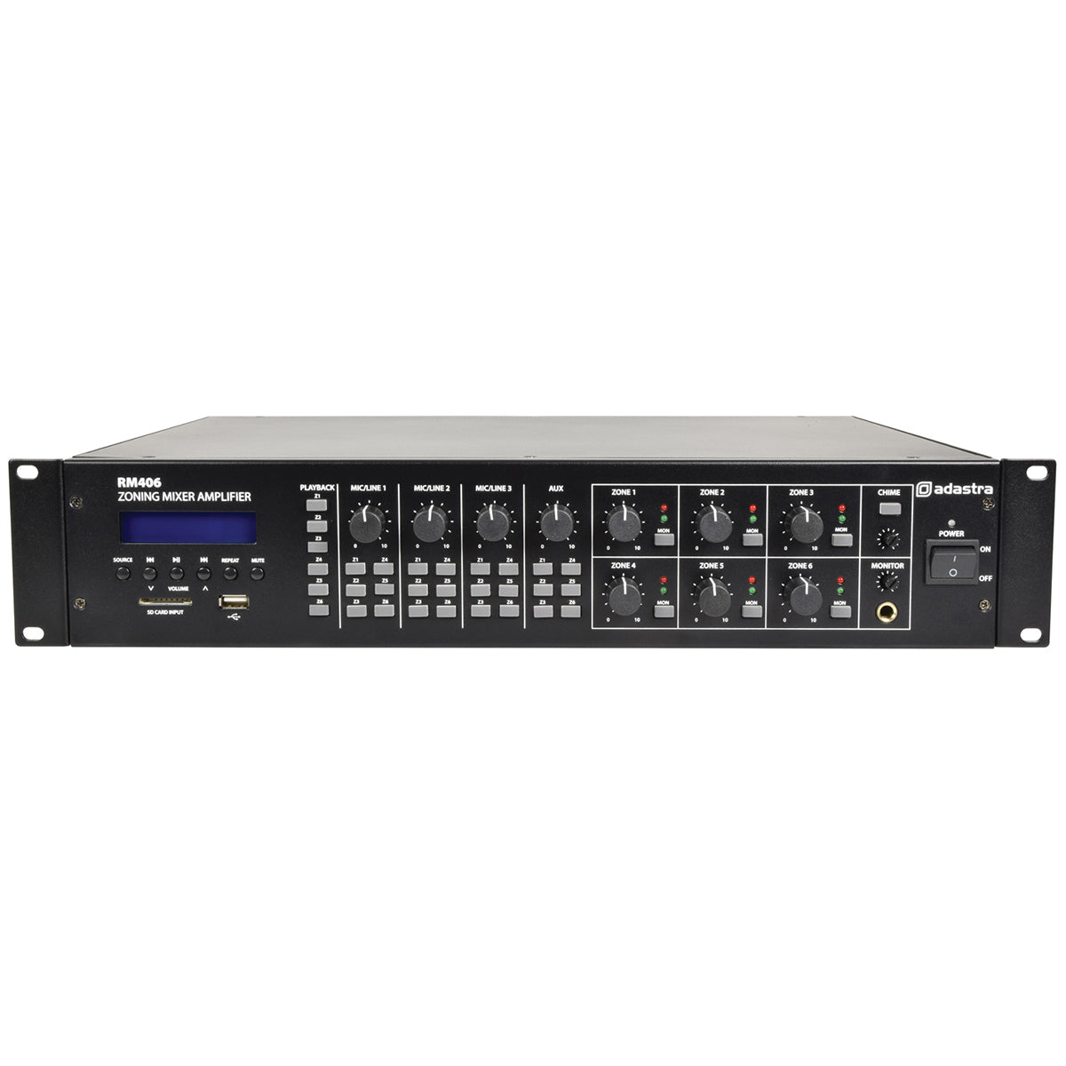 Adastra RM406 100V Mixer Amplifier 6 x 40W + USB/SD/FM/Bluetooth (953160)