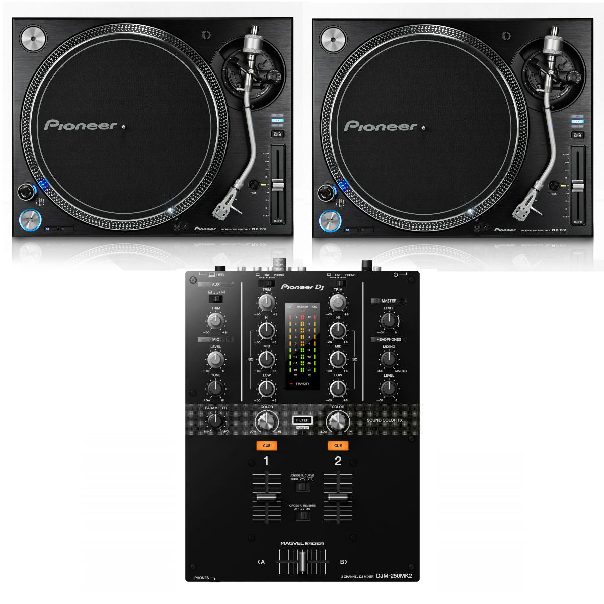 Pioneer 2 x PLX1000 + DJM-250MK2 Bundle