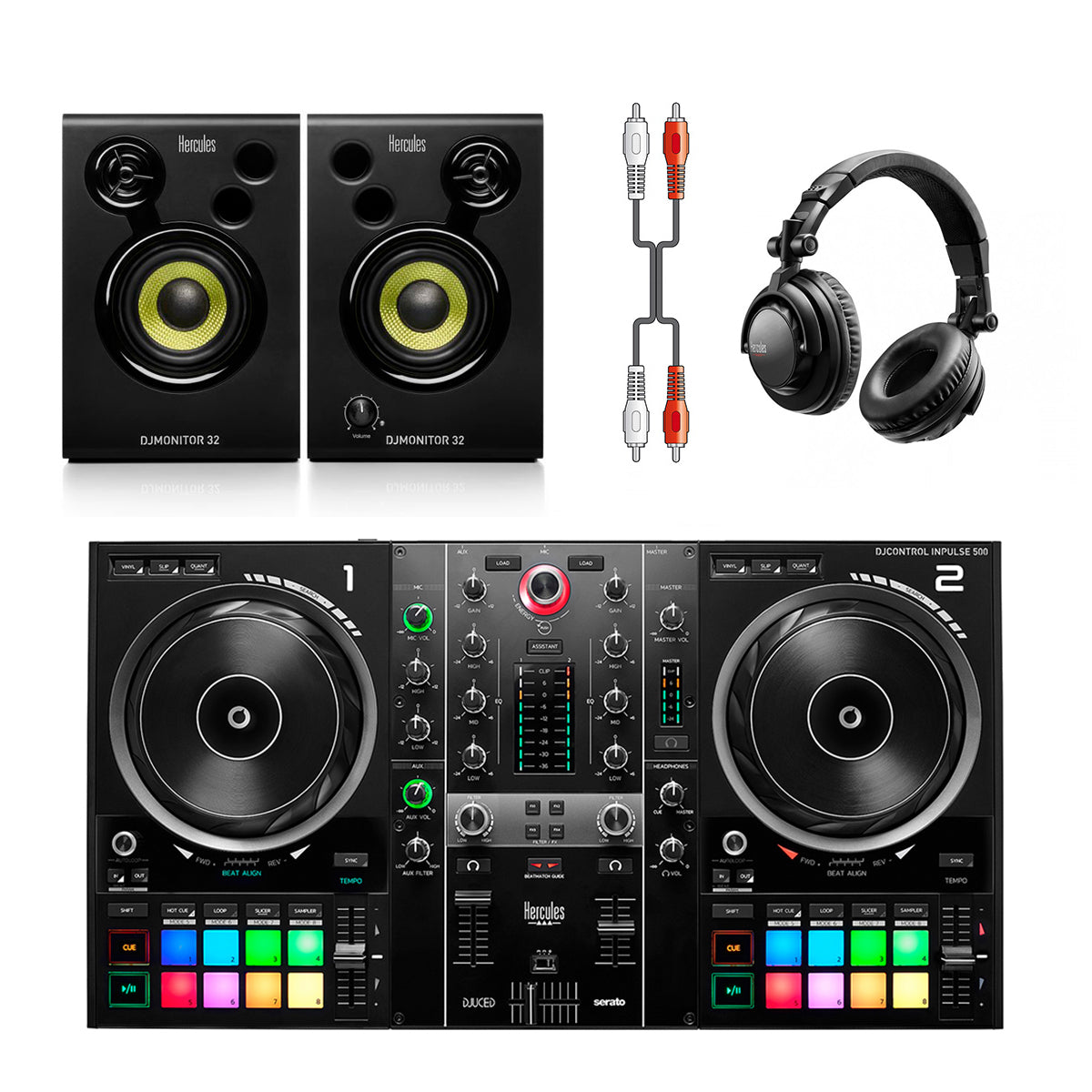 Hercules DJControl Inpulse 500 DJ System + Monitor 32 + DJ45 Headphones