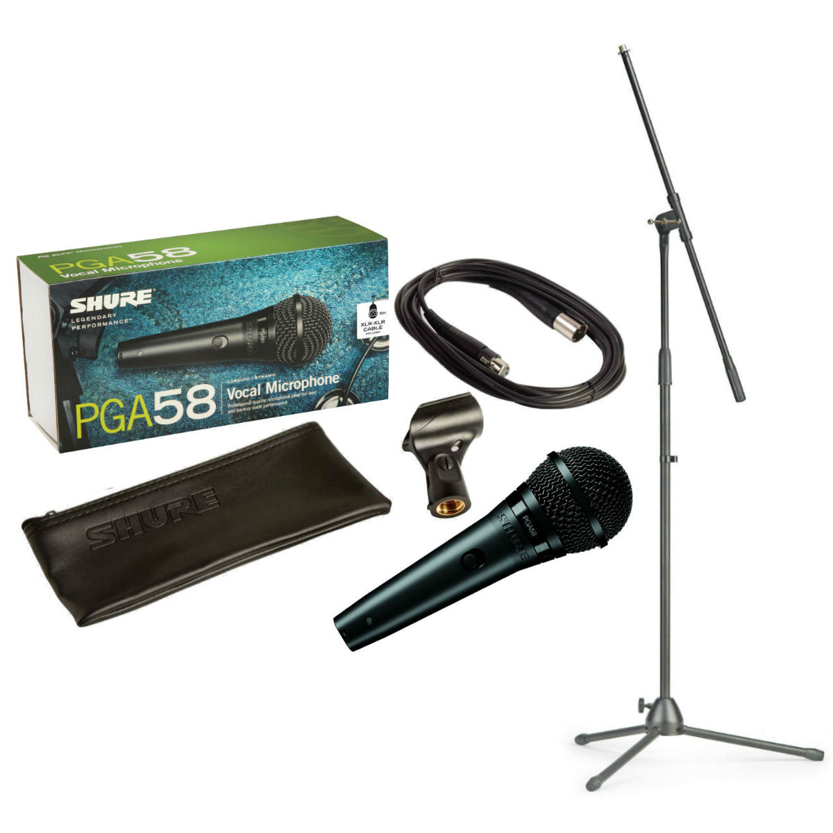 Shure PGA58 Vocal Microphone with XLR Cable Microphone Stand