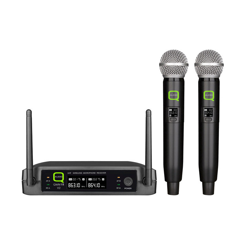 Q-AUDIO QWM-11 V2 Dual UHF Wireless Handheld Microphone System, Fixed Frequency