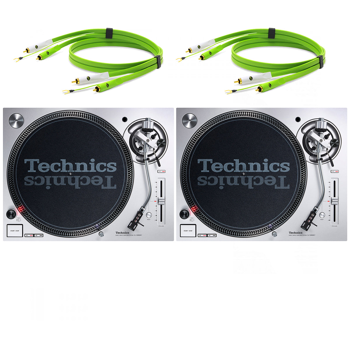 Technics SL1200 MK7 Pair with Neo RCA Turntable Cables