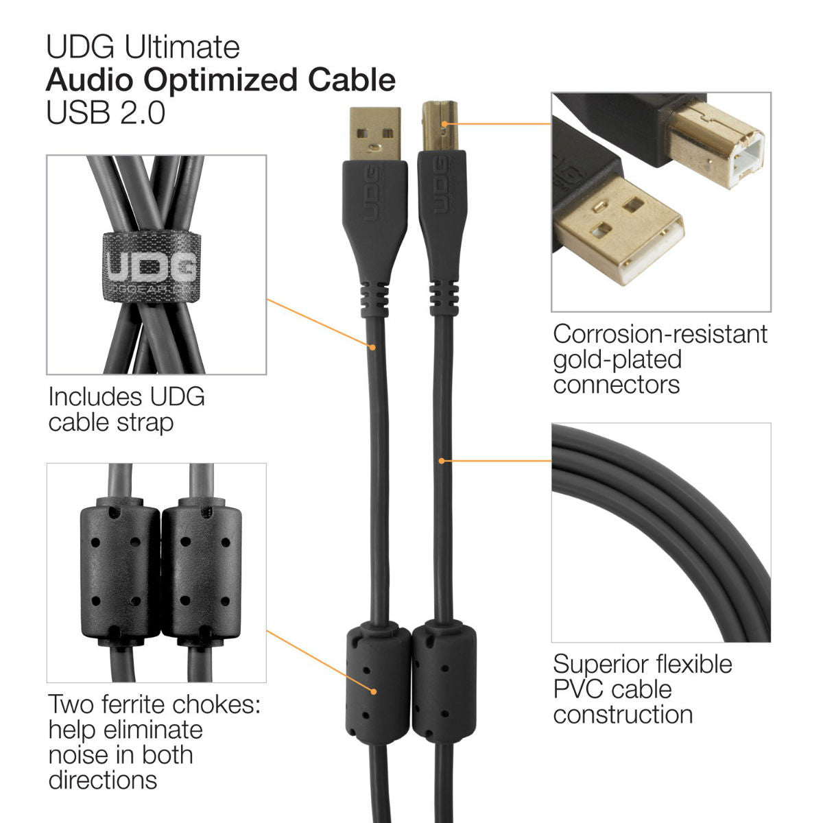 UDG USB Cable A-B 3m Black Angled U95006BL