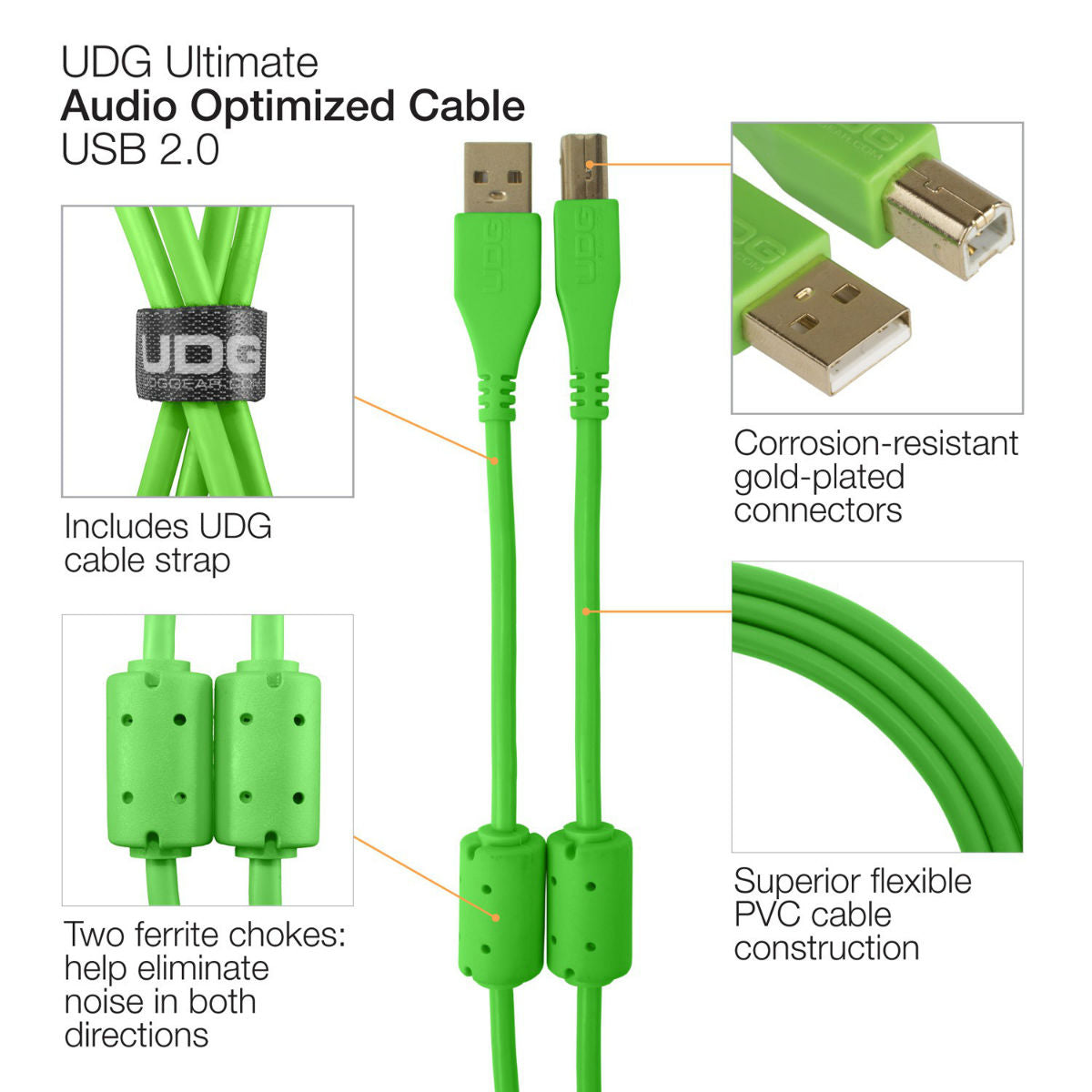 UDG USB Cable A-B 2m Green Angled U95005GR