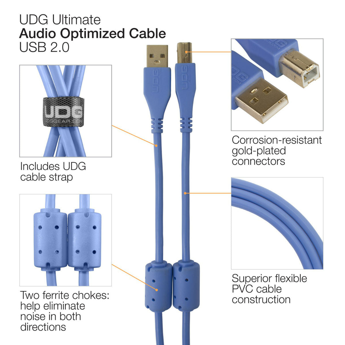 UDG USB Cable A-B 3m Blue Angled U95006LB