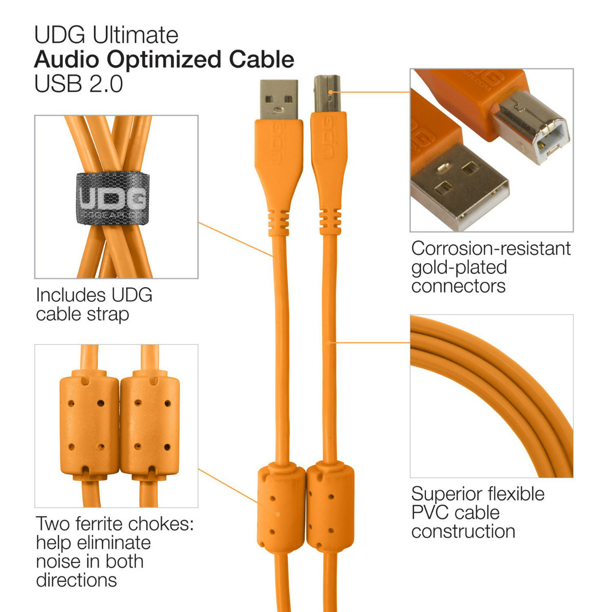 UDG USB Cable A-B 3m Orange Angled U95006OR