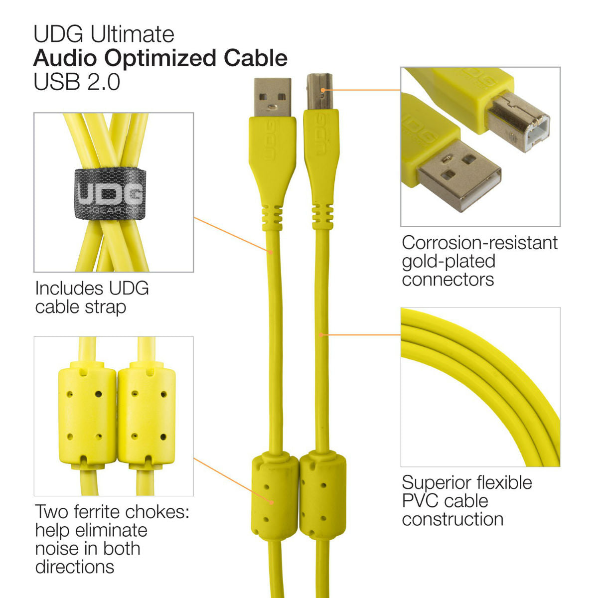 UDG USB Cable A-B 2m Yellow Angled U95005YL