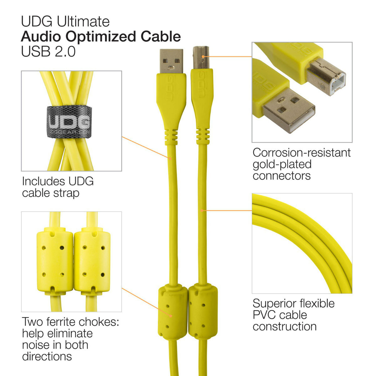 UDG USB Cable A-B 1m Yellow Angled U95004YL
