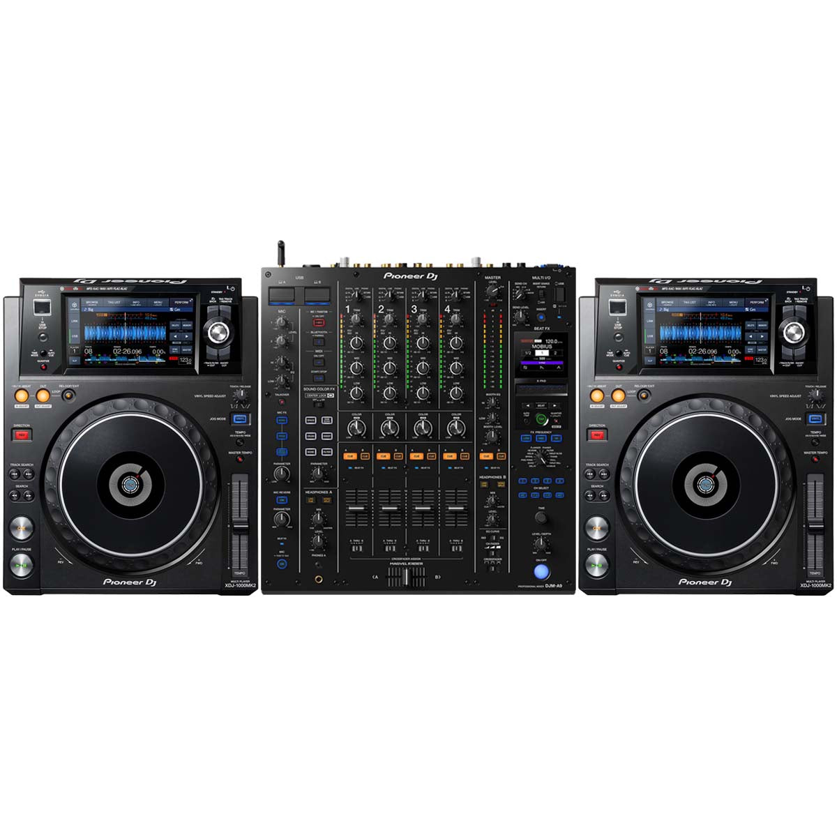 Pioneer DJ 2 x XDJ-1000MK2 + DJM-A9 Package