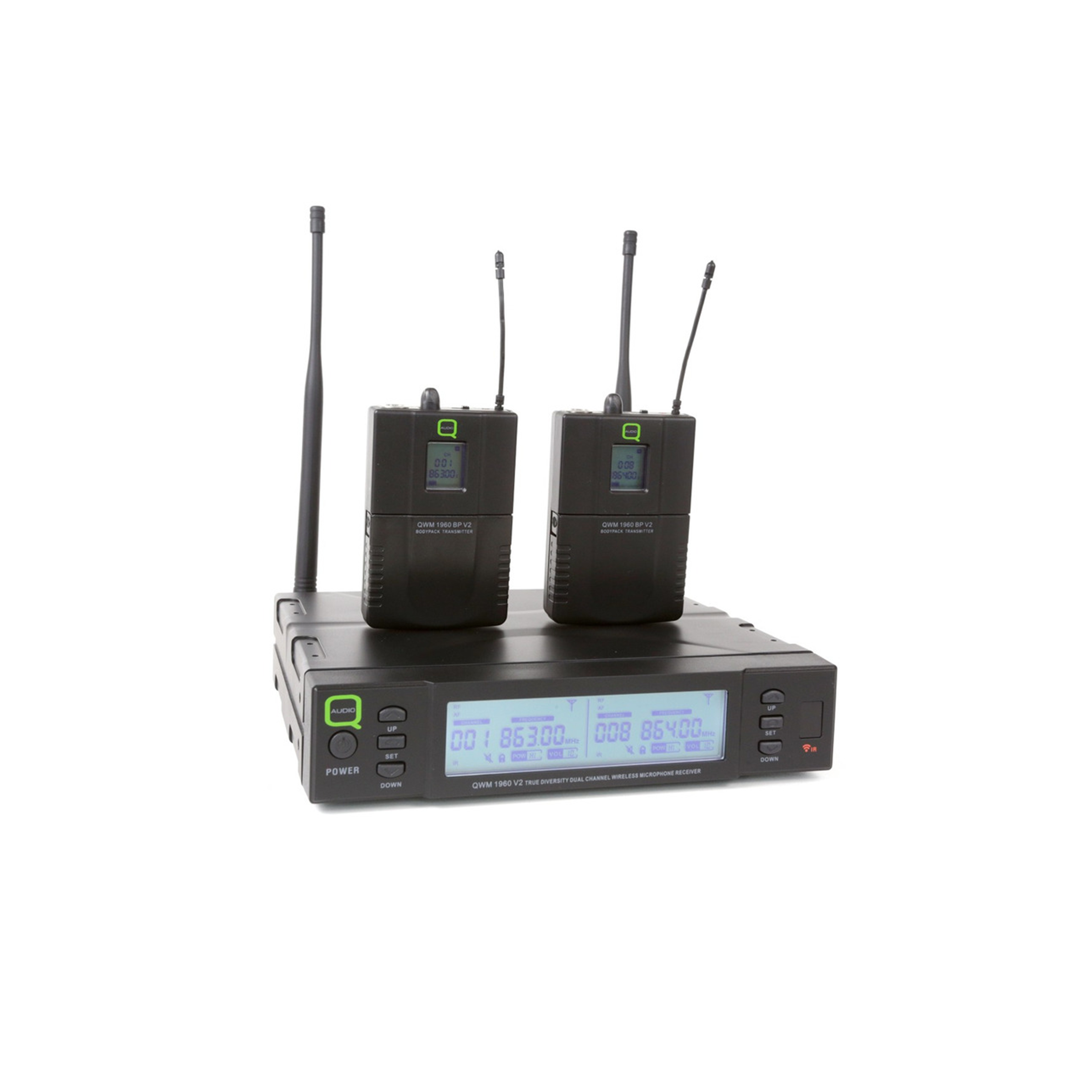 Q-AUDIO QWM 1960 BP V2 (863-865Hz) UHF Dual Channel True Diversity BP Wireless Mic System