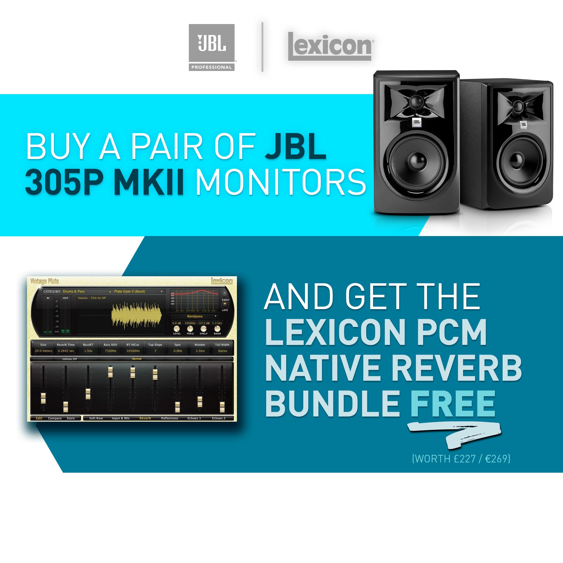 JBL 305P MKII Studio Monitor - Pair + Free Lexicon PCM Native Bundle