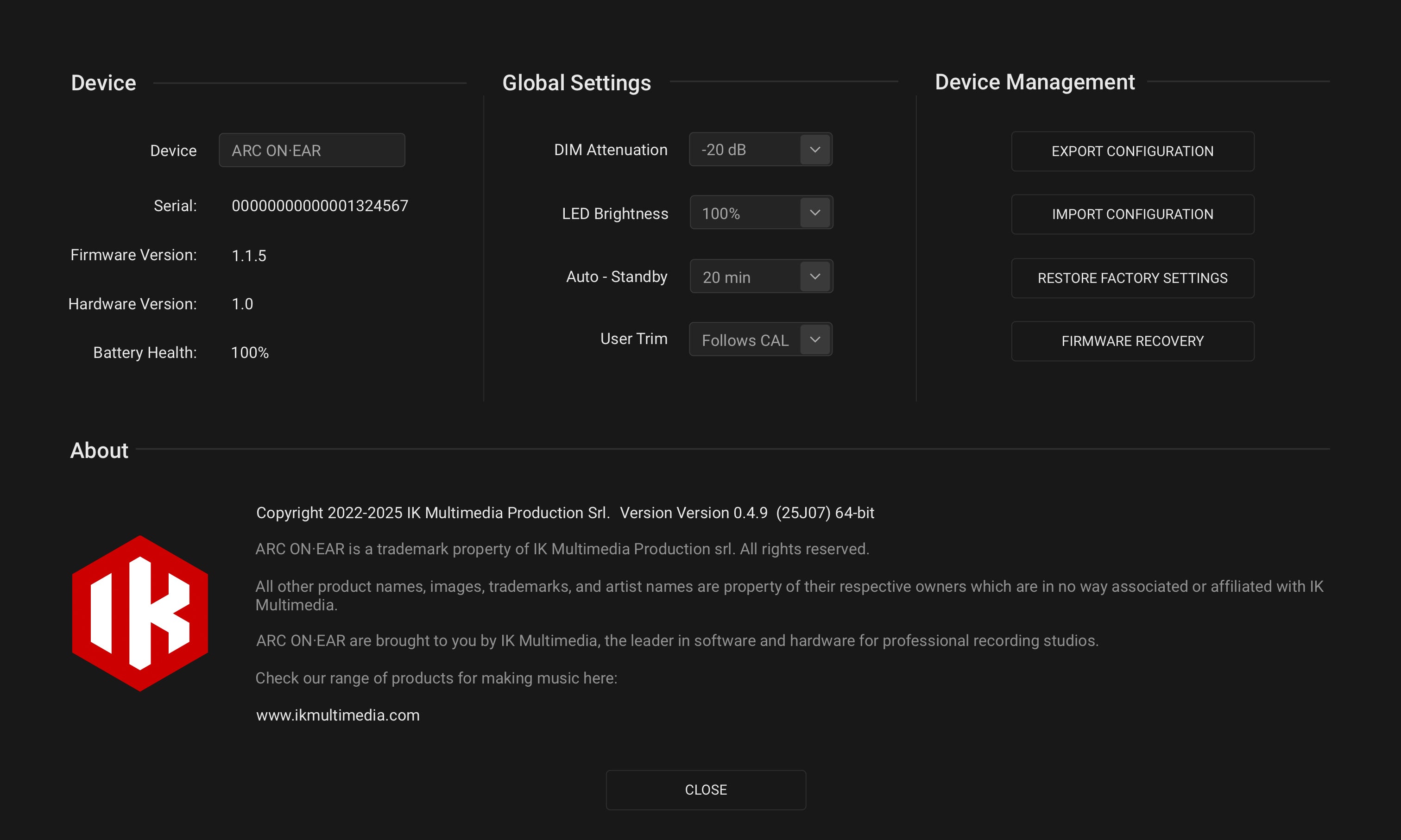 IK Multimedia ARC ON-EAR Headphone Correction/Virtual Monitoring System