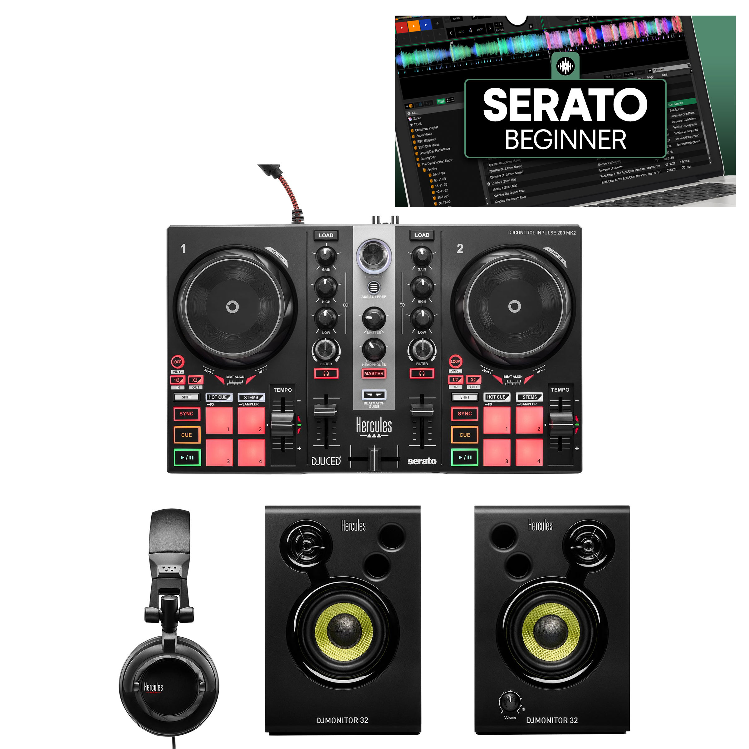 Hercules DJ Learning Kit II + Crossfader Beginner Course Bundle