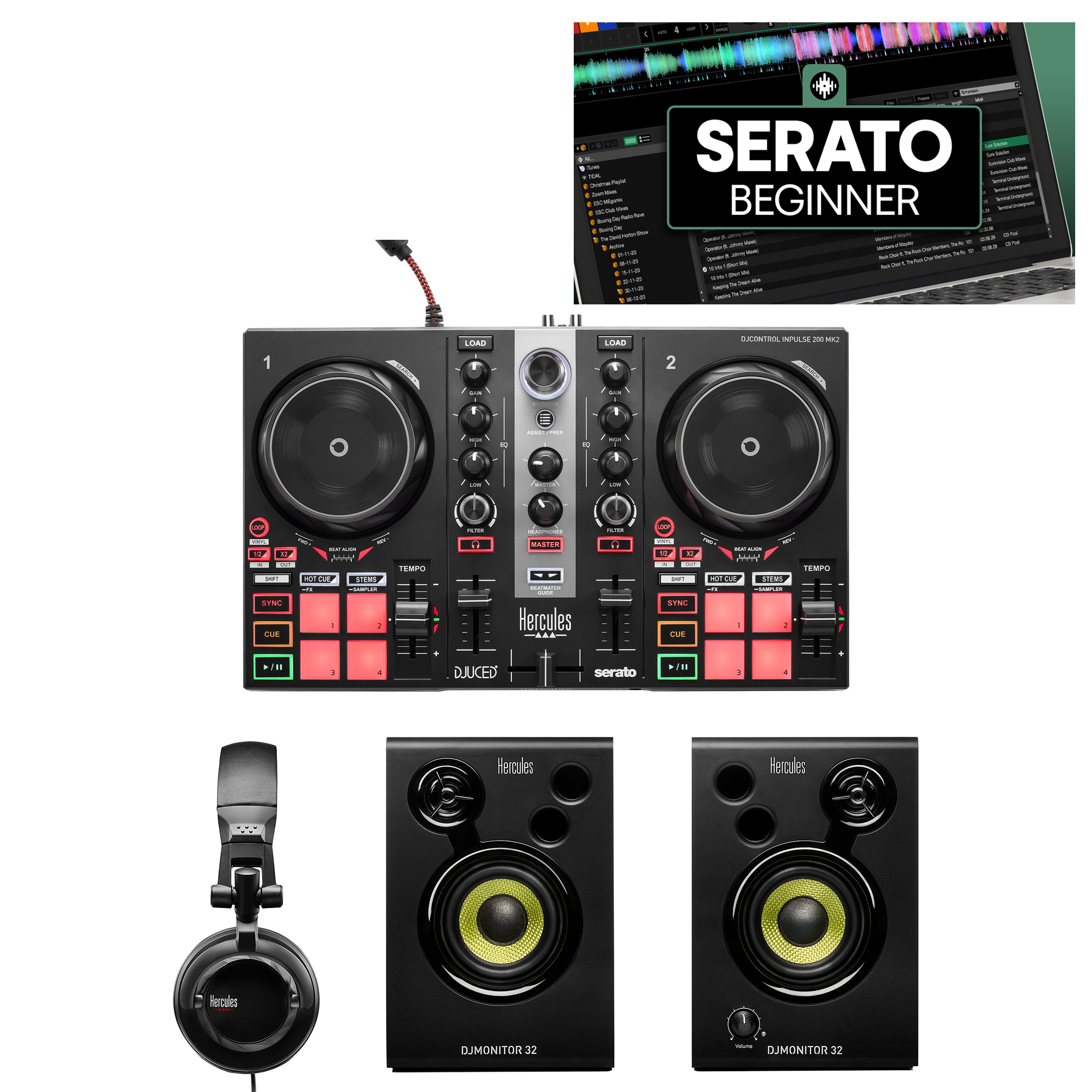 Hercules DJ Learning Kit II + Crossfader Beginner Course Bundle