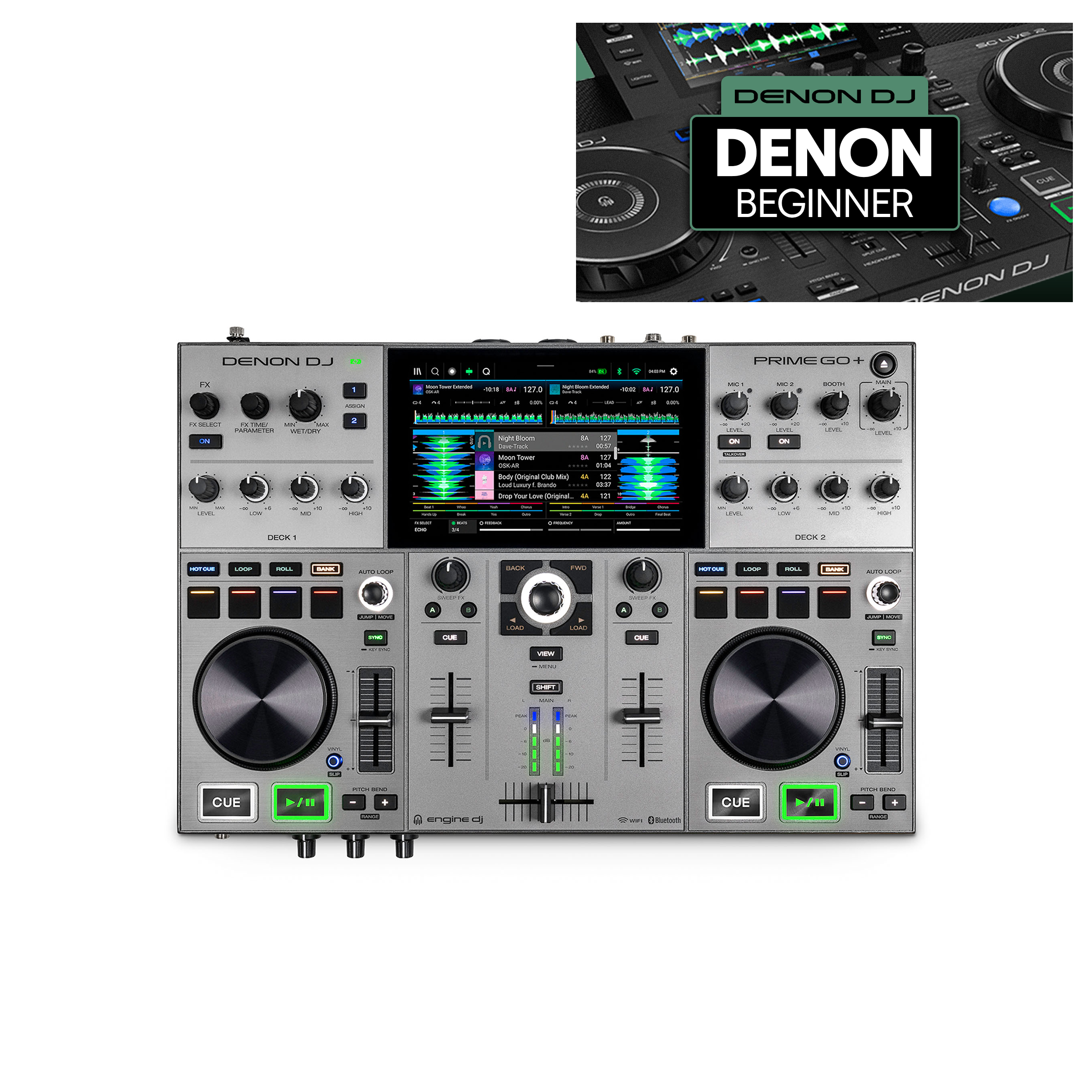 Denon DJ Prime GO+ + Crossfader Beginner Course Bundle