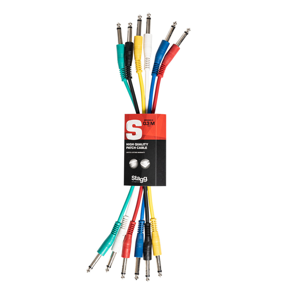 Stagg SPC030E 6.3mm Jack to Jack Patch Cable 30cm (Pack of 6)