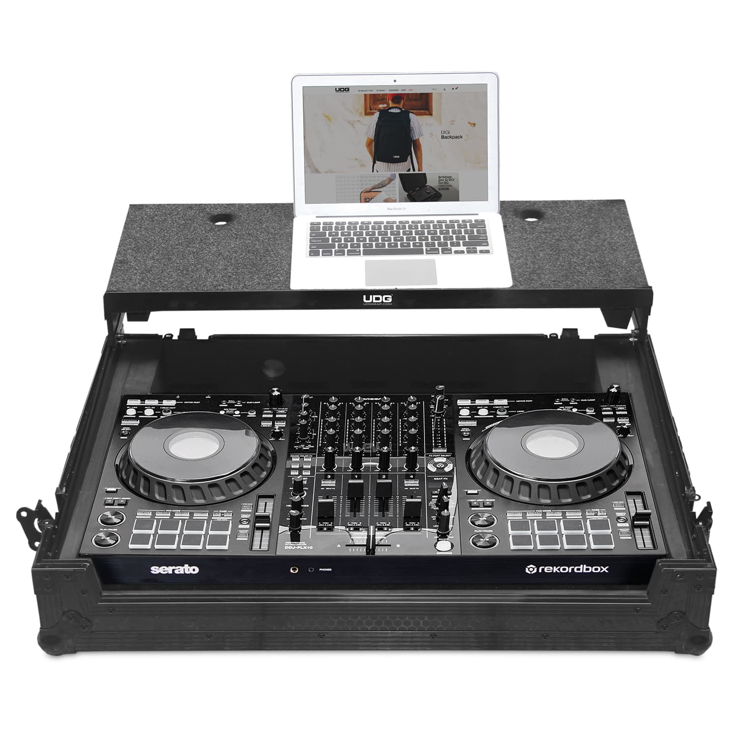 UDG Ultimate Flight Case Pioneer DDJ-FLX10 Black Plus (Laptop Shelf + Wheels) U91088BL