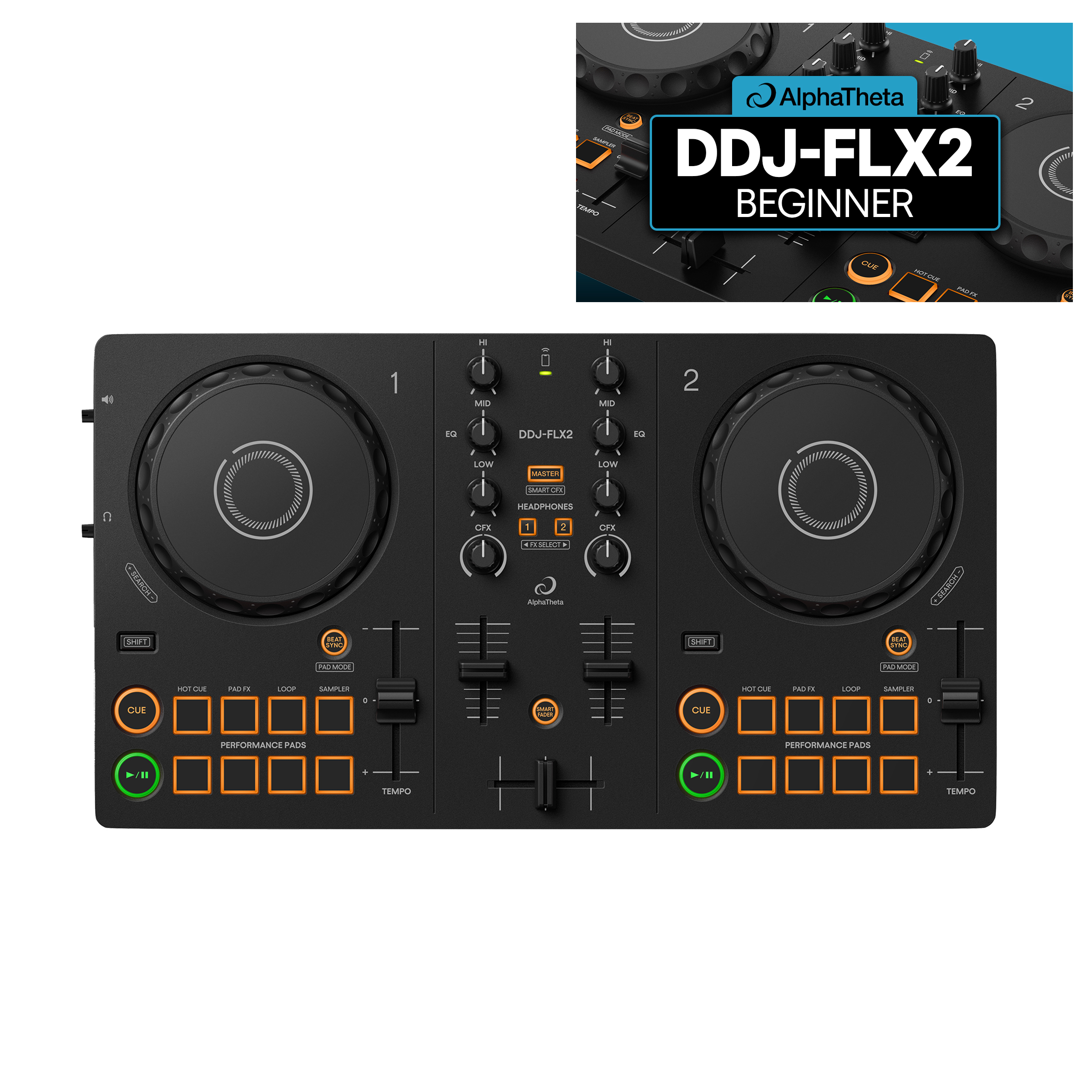 AlphaTheta DDJ-FLX2 + Crossfader Beginner Course Bundle