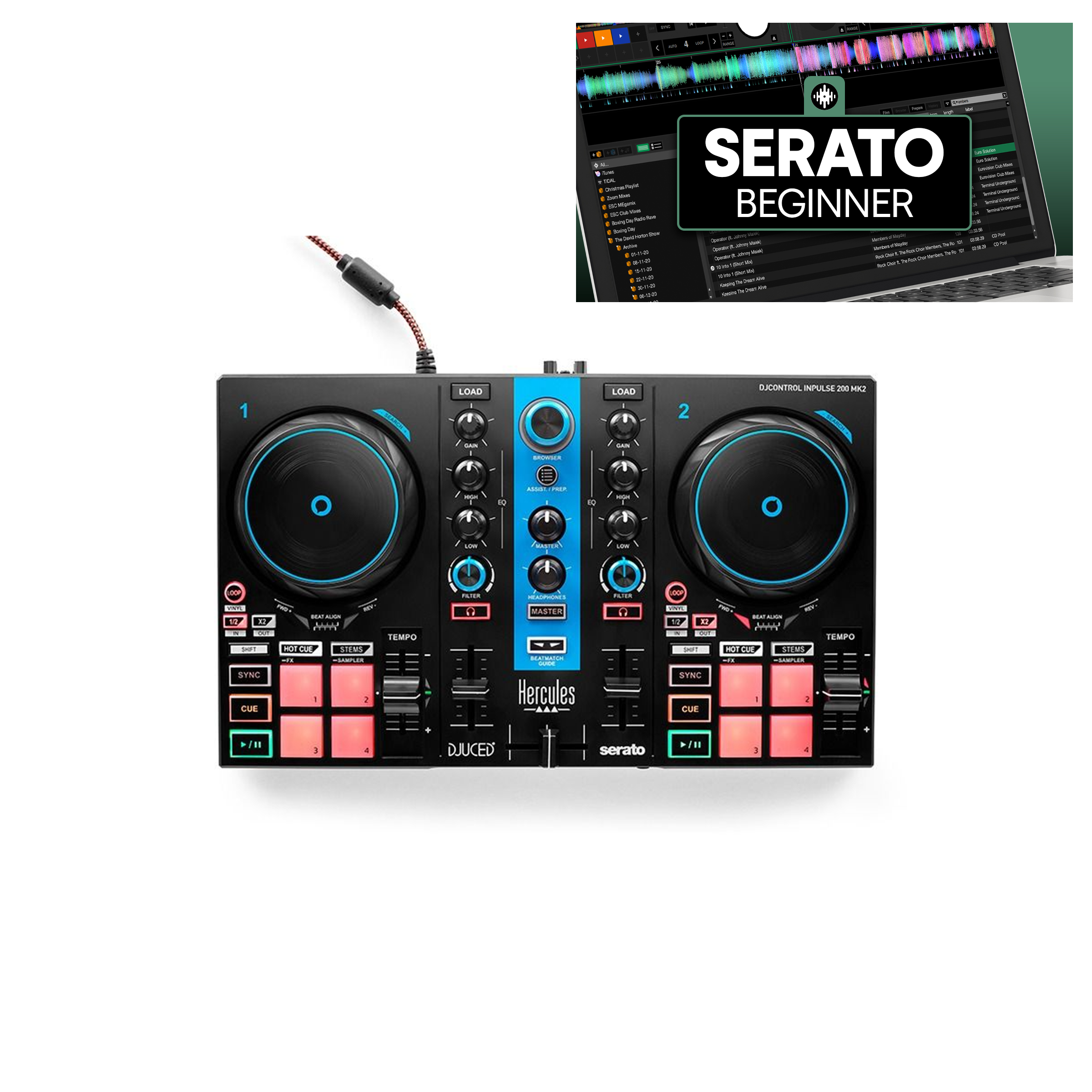 Hercules Inpulse 200 MK2 Blue Edition + Crossfader Beginner Course Bundle
