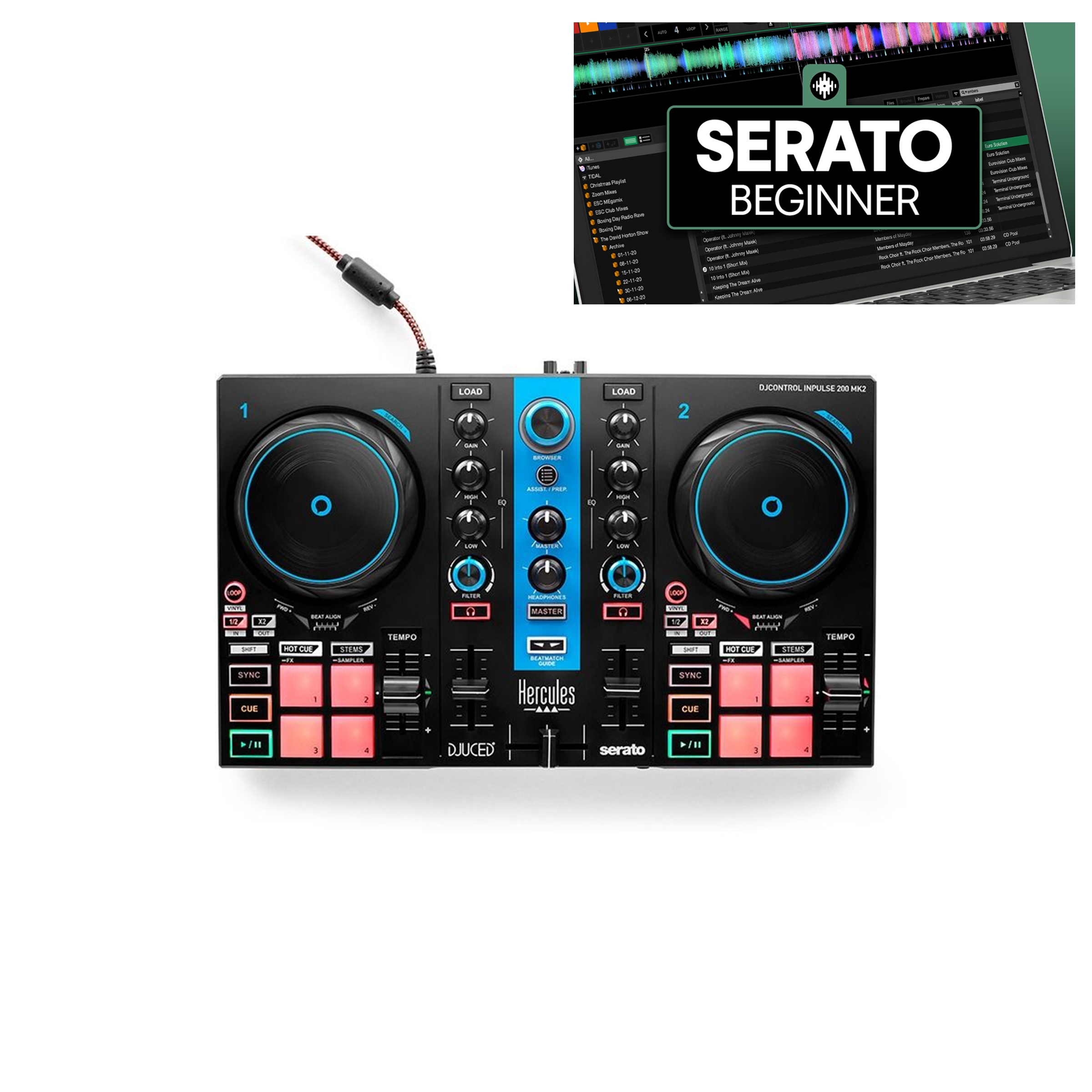 Hercules Inpulse 200 MK2 Blue Edition + Crossfader Beginner Course Bundle