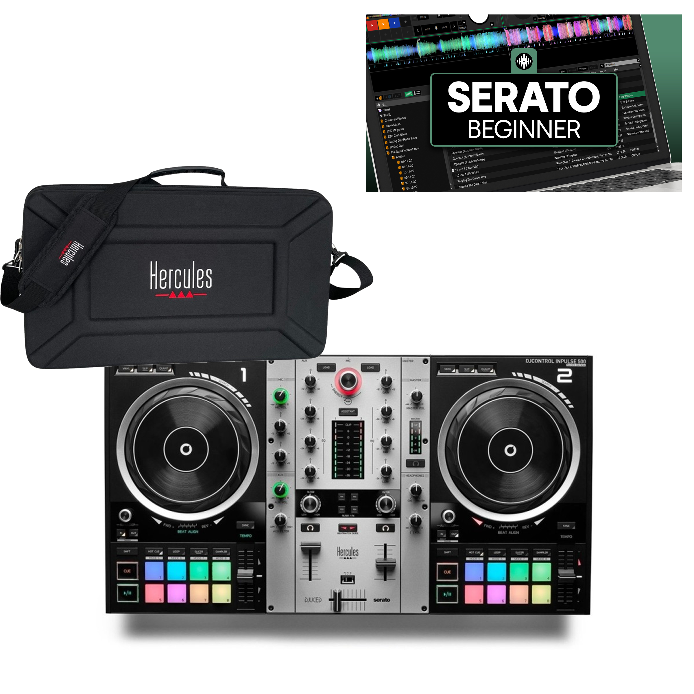 Hercules Inpulse 500 Silver Edition + Crossfader Beginner Course Bundle