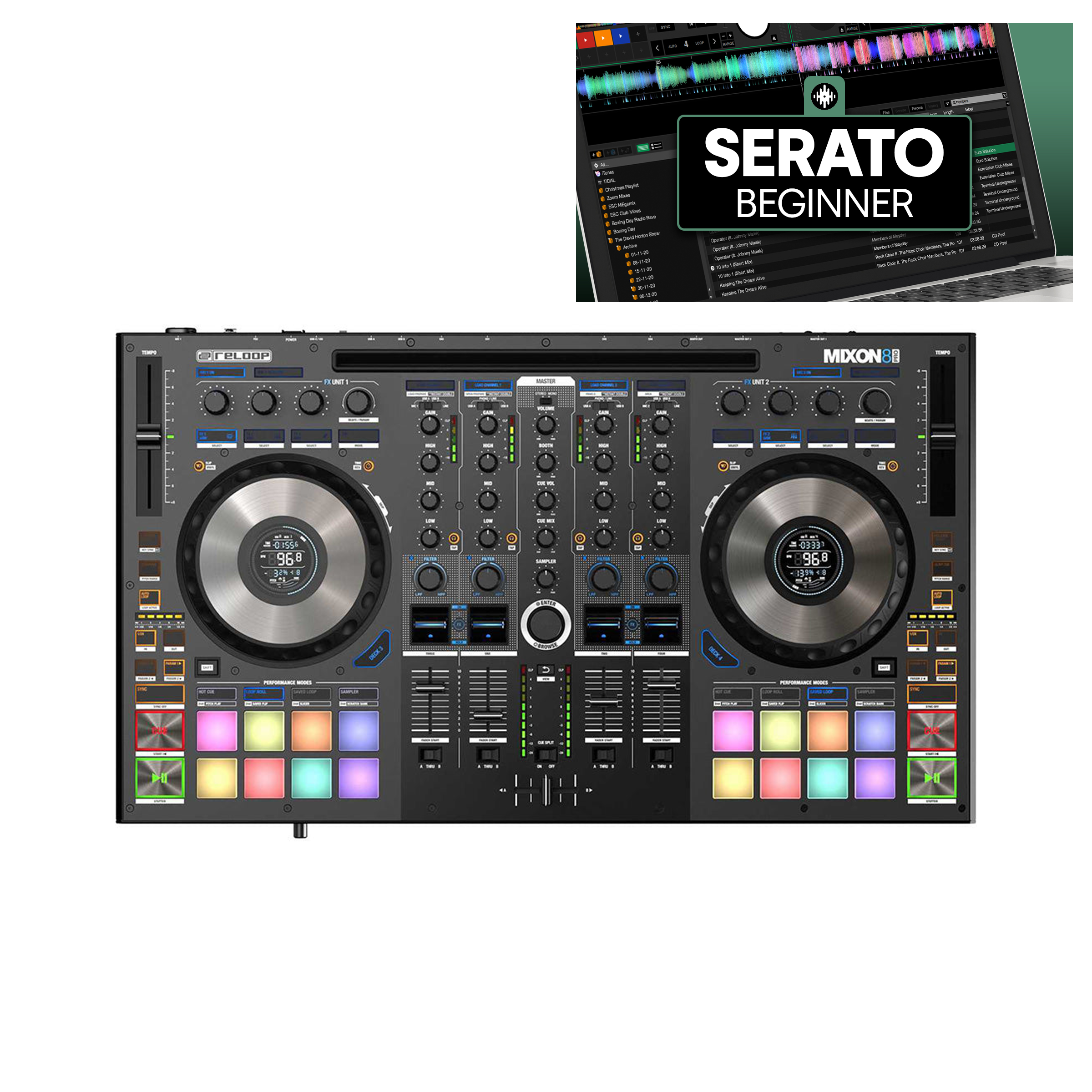Reloop Mixon 8 Pro + Crossfader Beginner Course Bundle