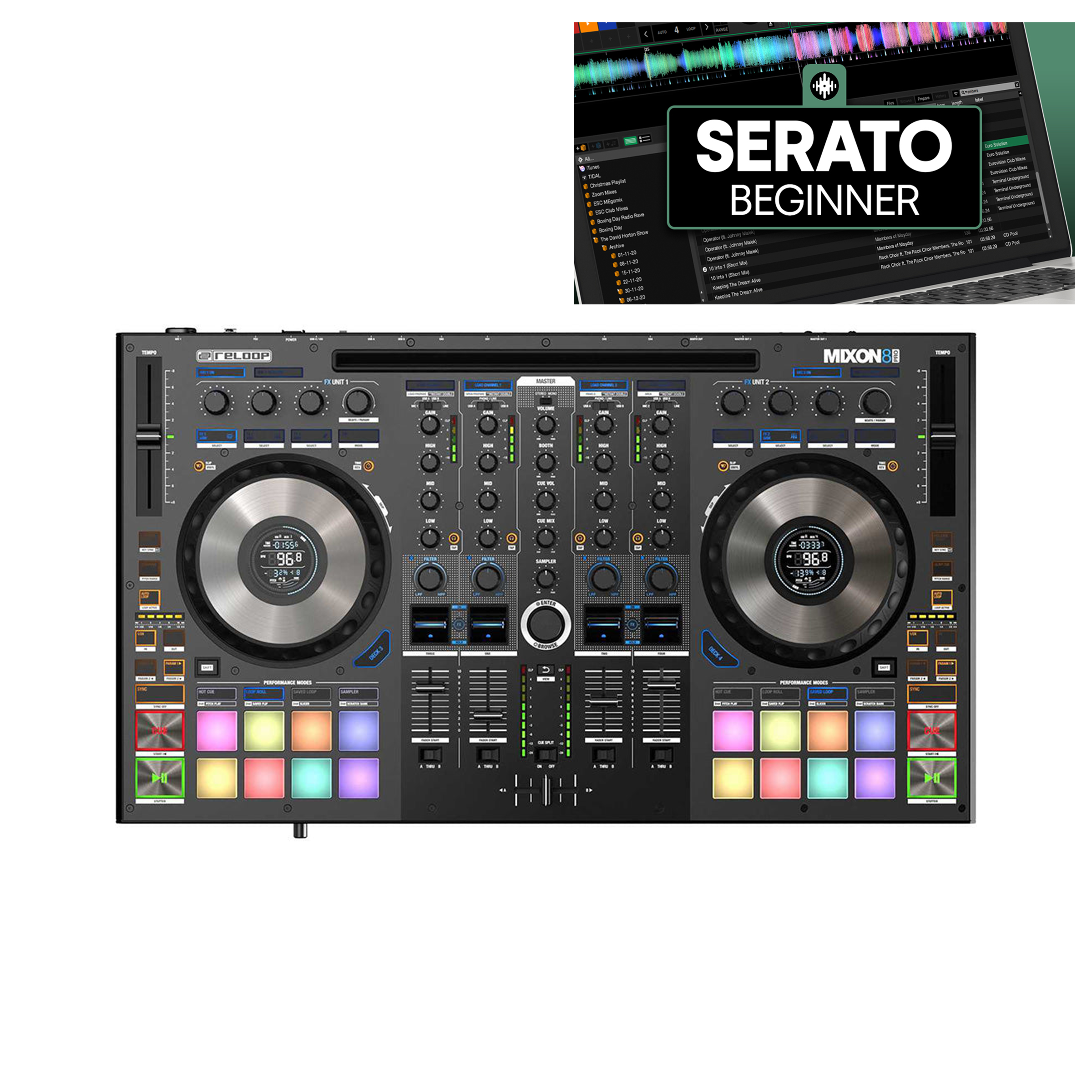 Reloop Mixon 8 Pro + Crossfader Beginner Course Bundle
