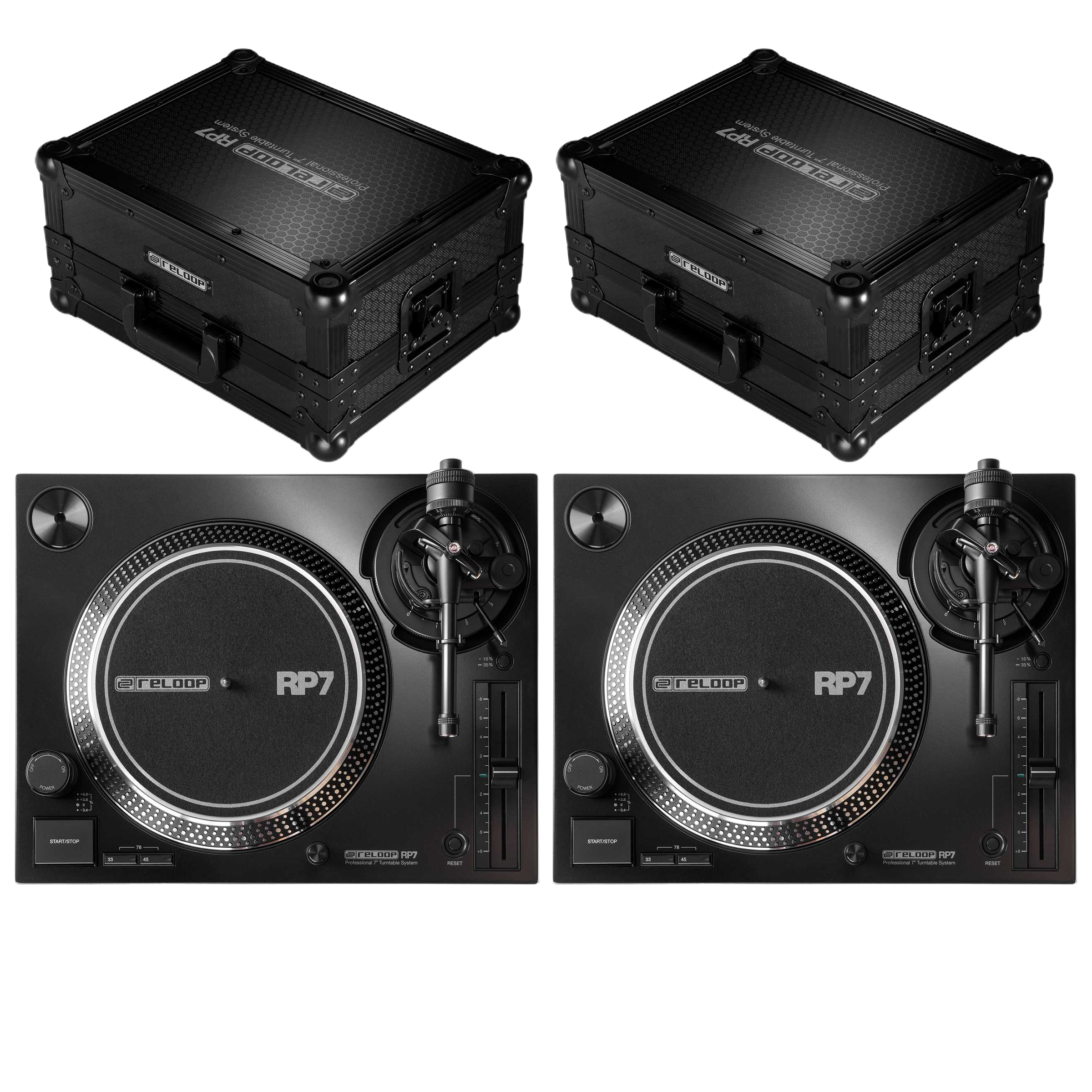 Reloop RP-7 Turntable Pair + Cases Bundle