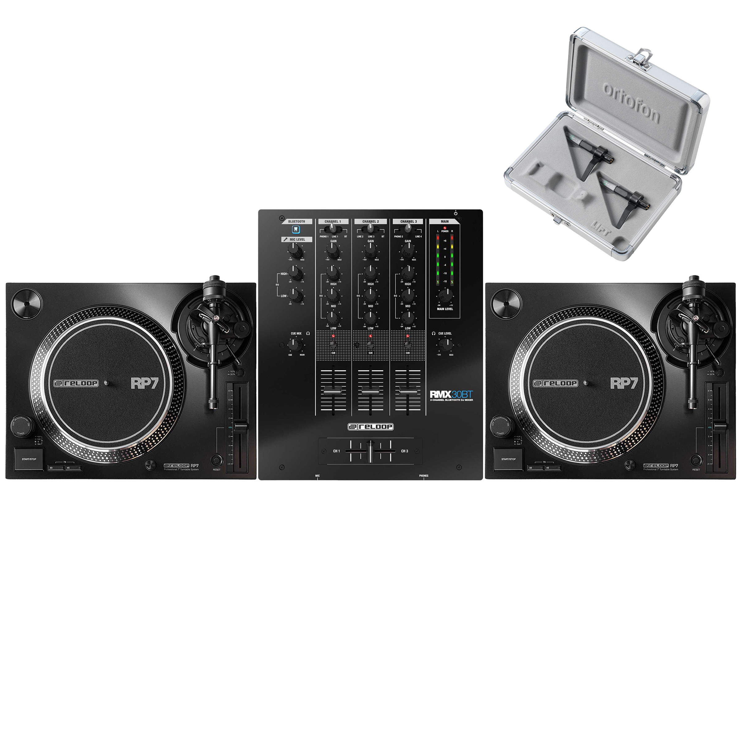 Reloop RP-7 Pair + RMX-30 BT with Cartridges Bundle